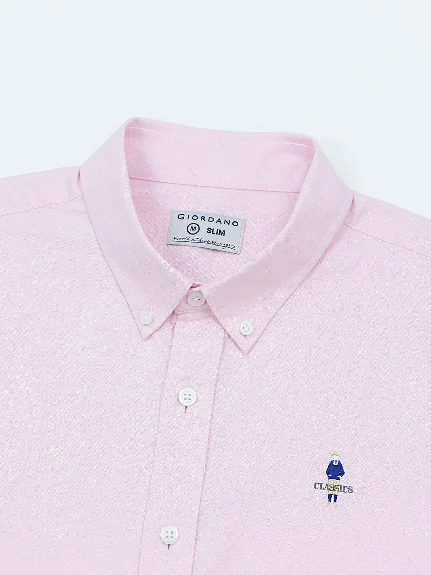 GIORDANO Men's Slim Embroidery Stretch Oxford Shirts (Classic Man) Pink