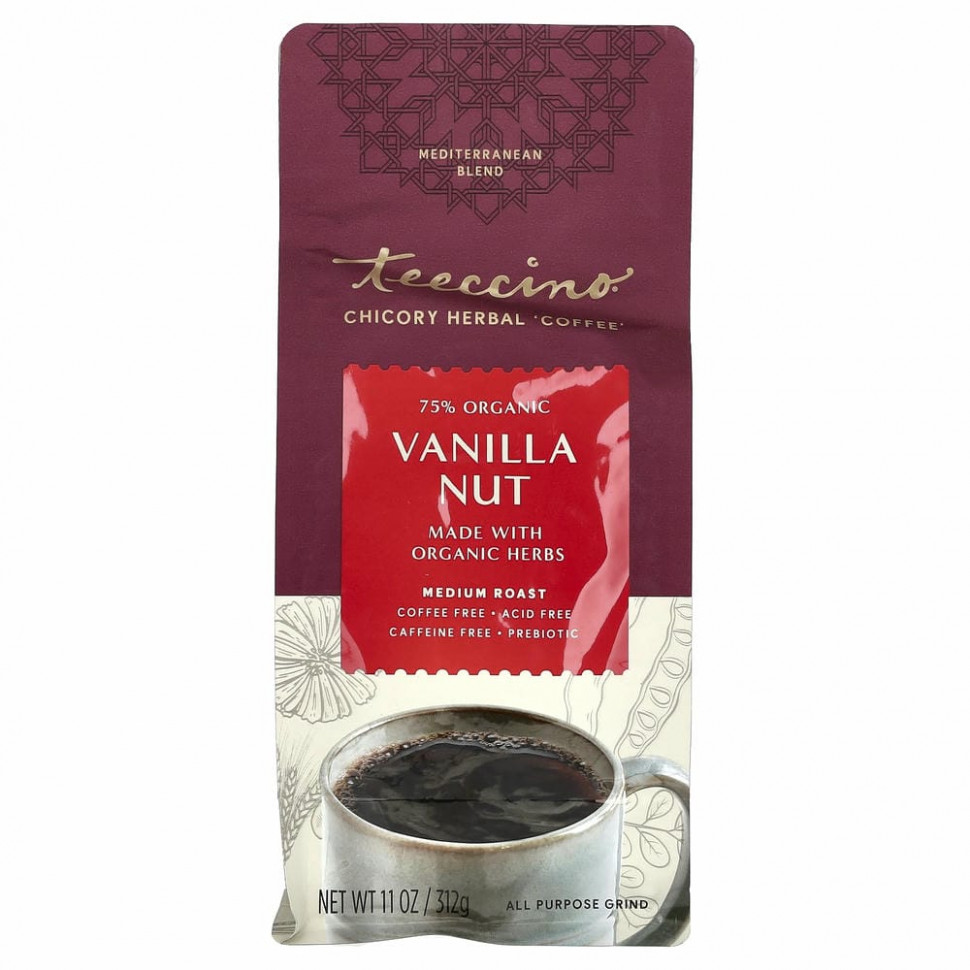 Teeccino, травяной кофе из цикория, средней прожарки, без кофеина, ваниль и орех, 312 г (11 унций)