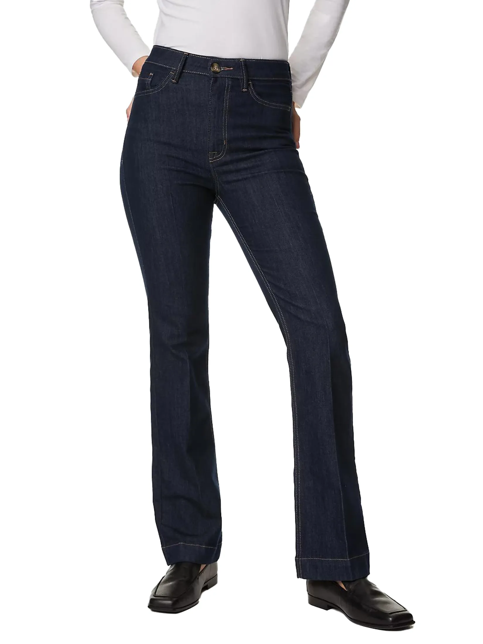 MARKS & SPENCER Women Jeans Flared High Waisted Crease Front Indigo Mix