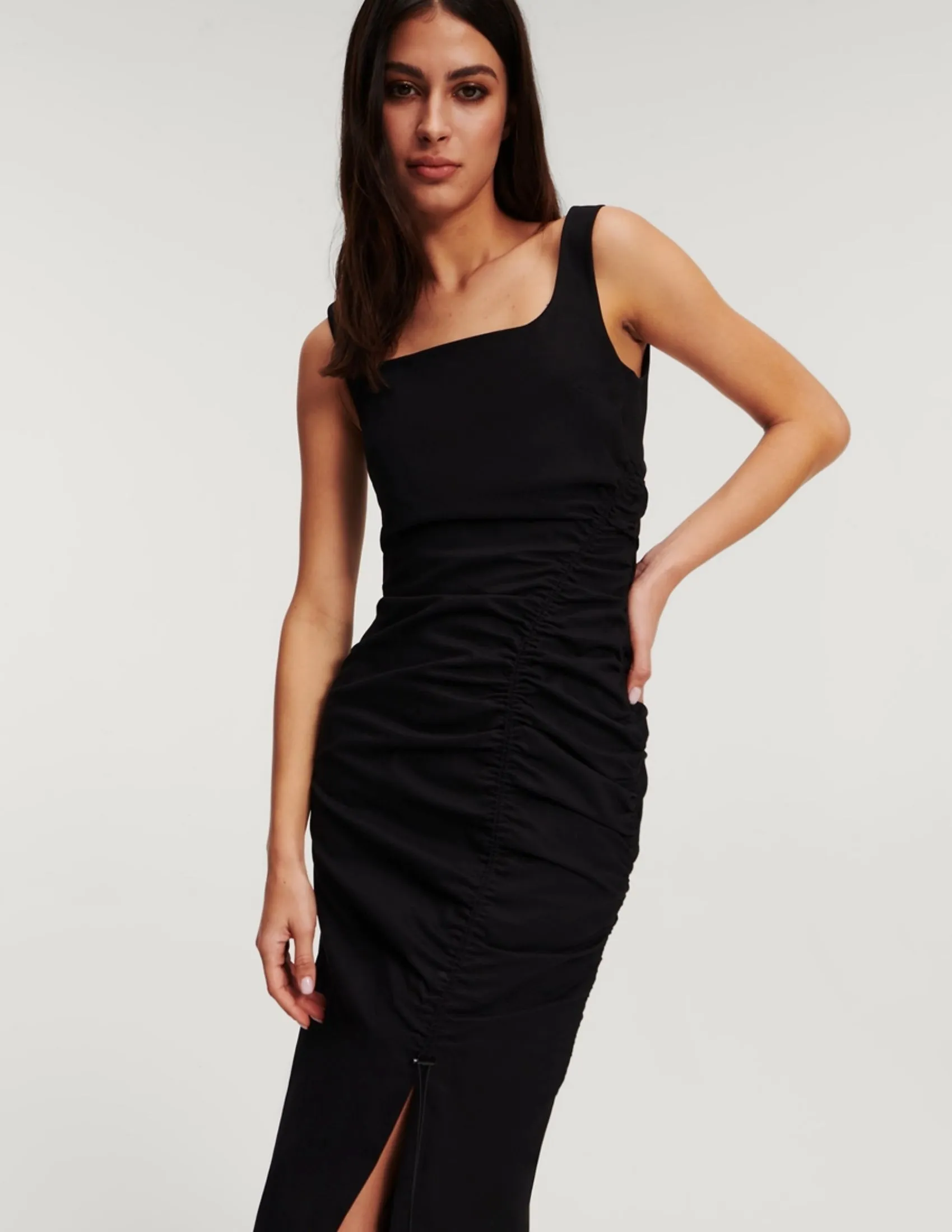 KARL LAGERFELD RTW-1 GATHERED STRETCH WOMEN DRESS BLACK