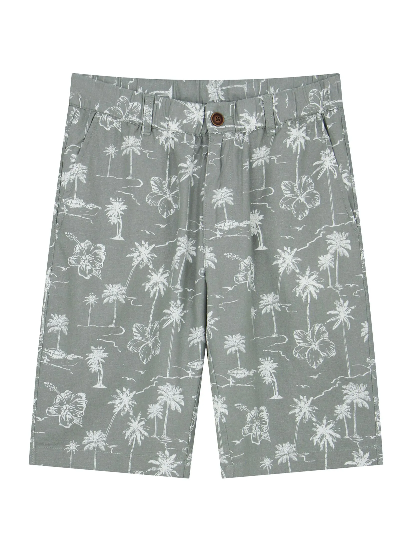 GIORDANO Men's Slim Linen Bermuda Shorts Green x White