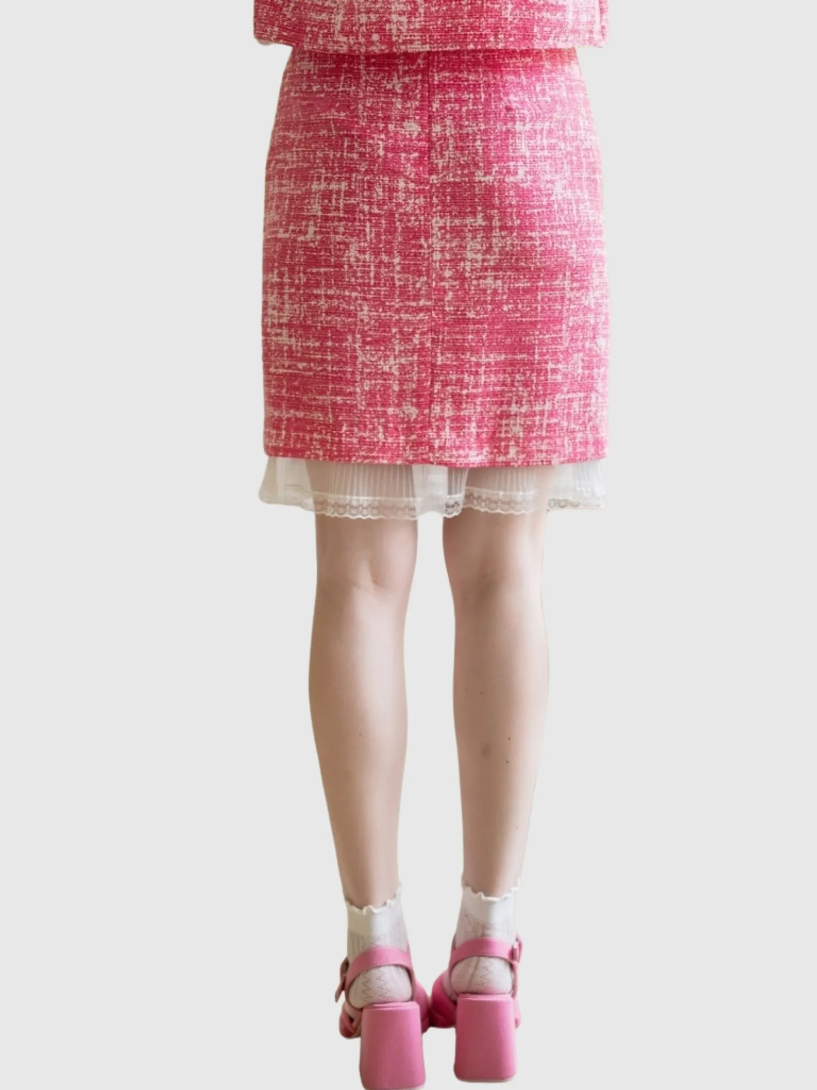 AMILA Women Skirt Trousers Suiting Tweed Pink