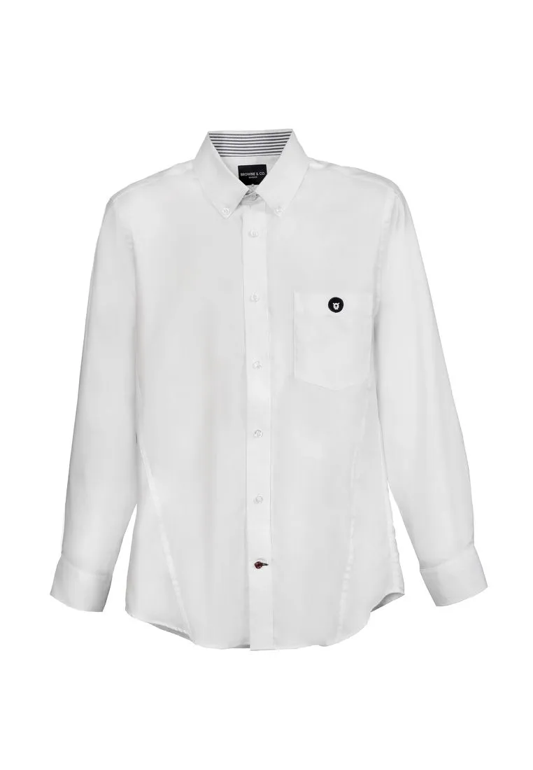 BROWNE & CO. White Button Down Collar Long Sleeves Shirt with Pocket
