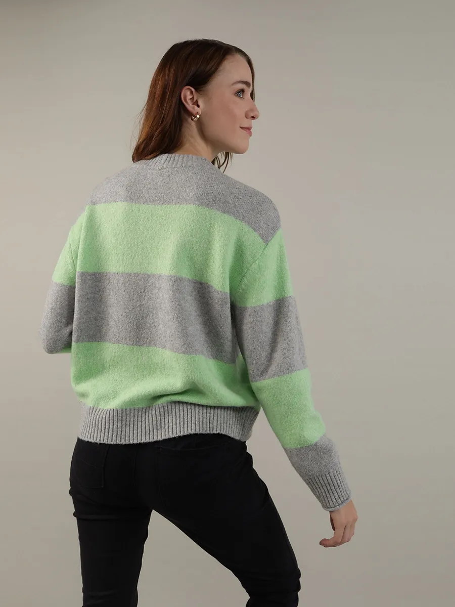 AMERICAN EAGLE WOMEN  LS CREW NECK PO RUGBY STRIPE 300 GREEN