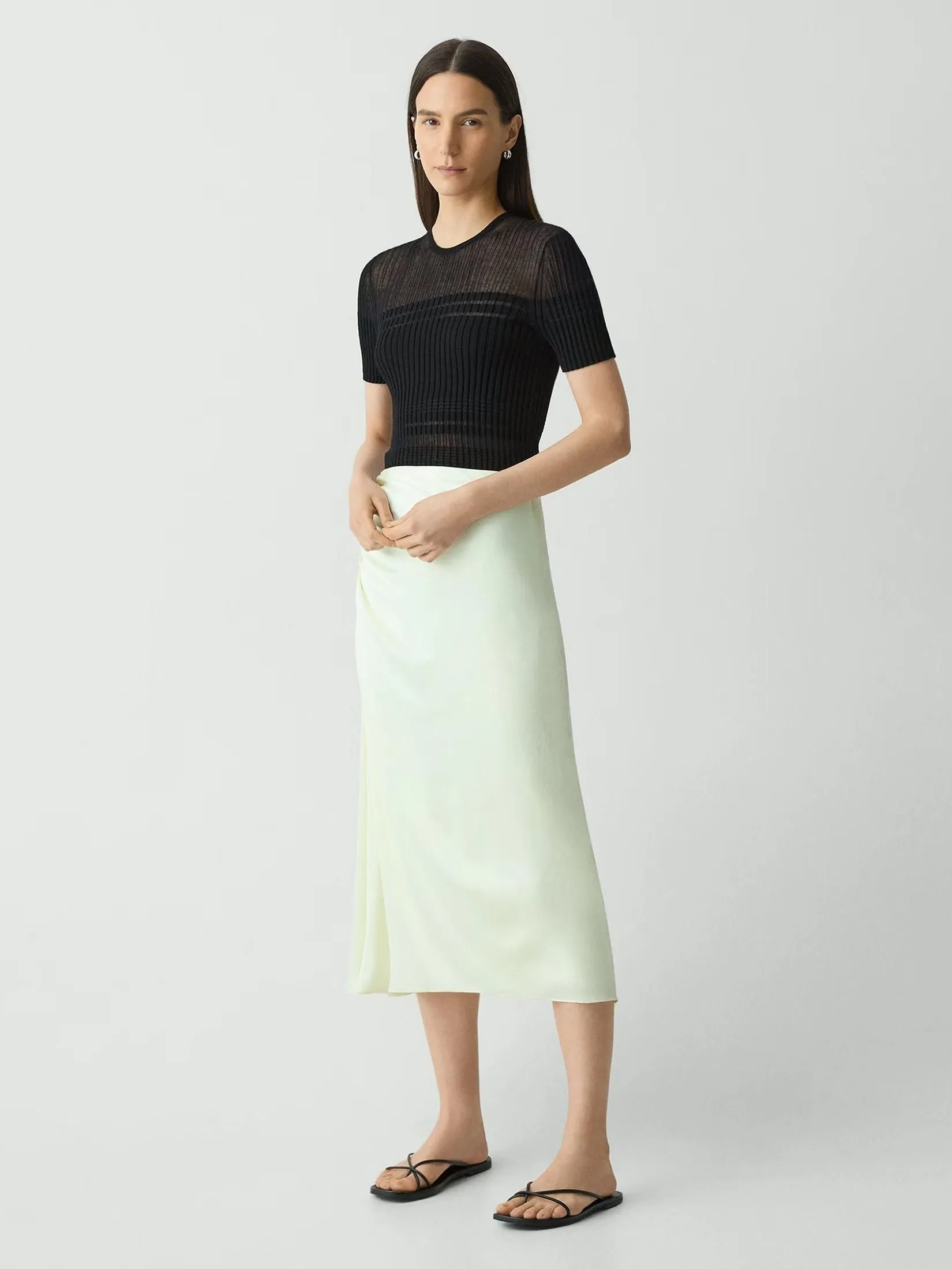 THEORY Women Midi Skirt Ruched in Crushed Satin