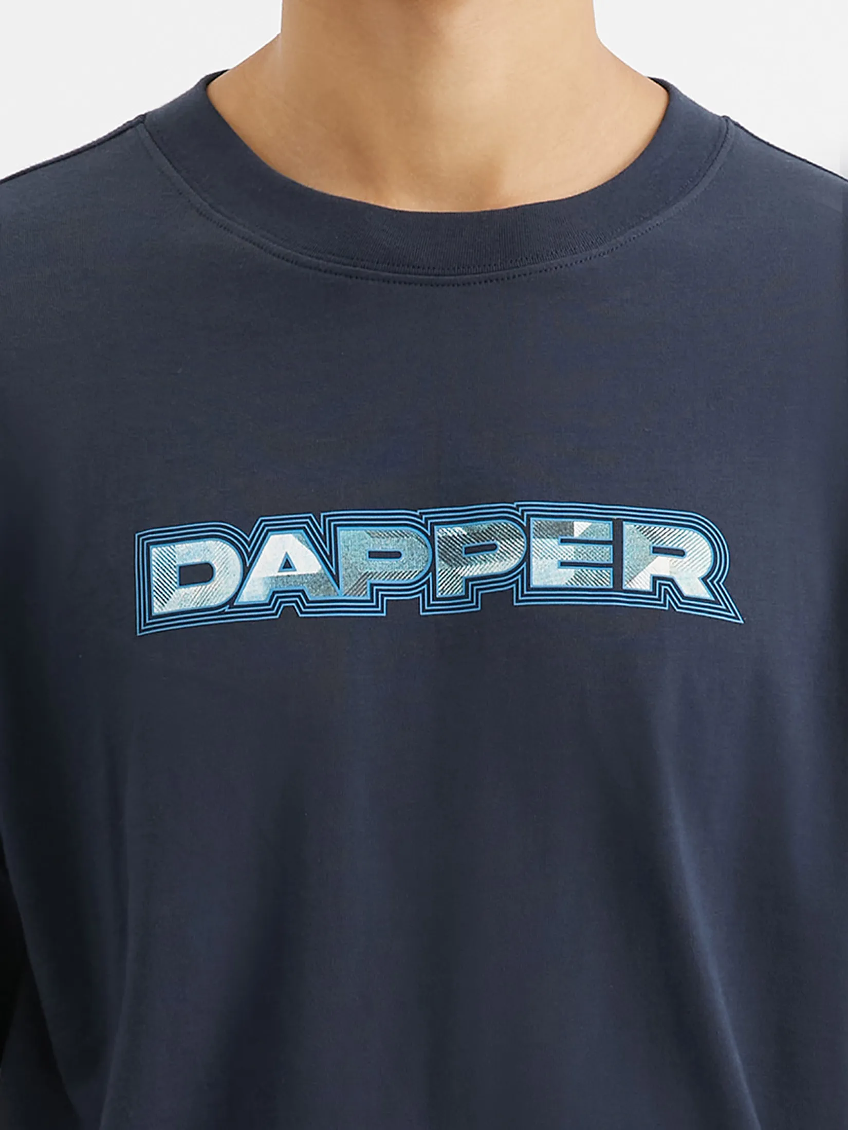 DAPPER Men Linework Logo Print T-Shirt Navy