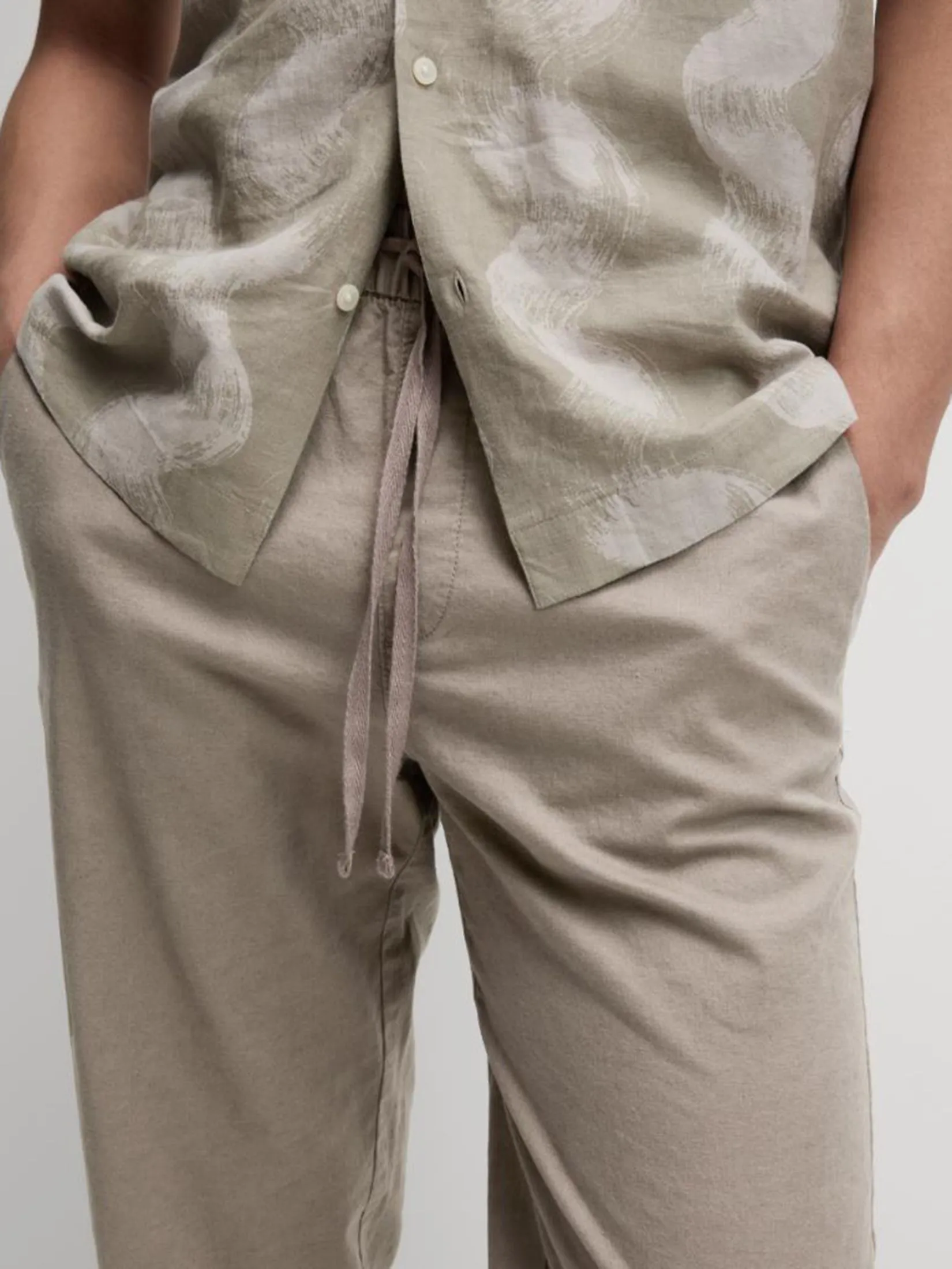 MARKS & SPENCER Men Trousers Loose Fit Linen Blend Elasticated