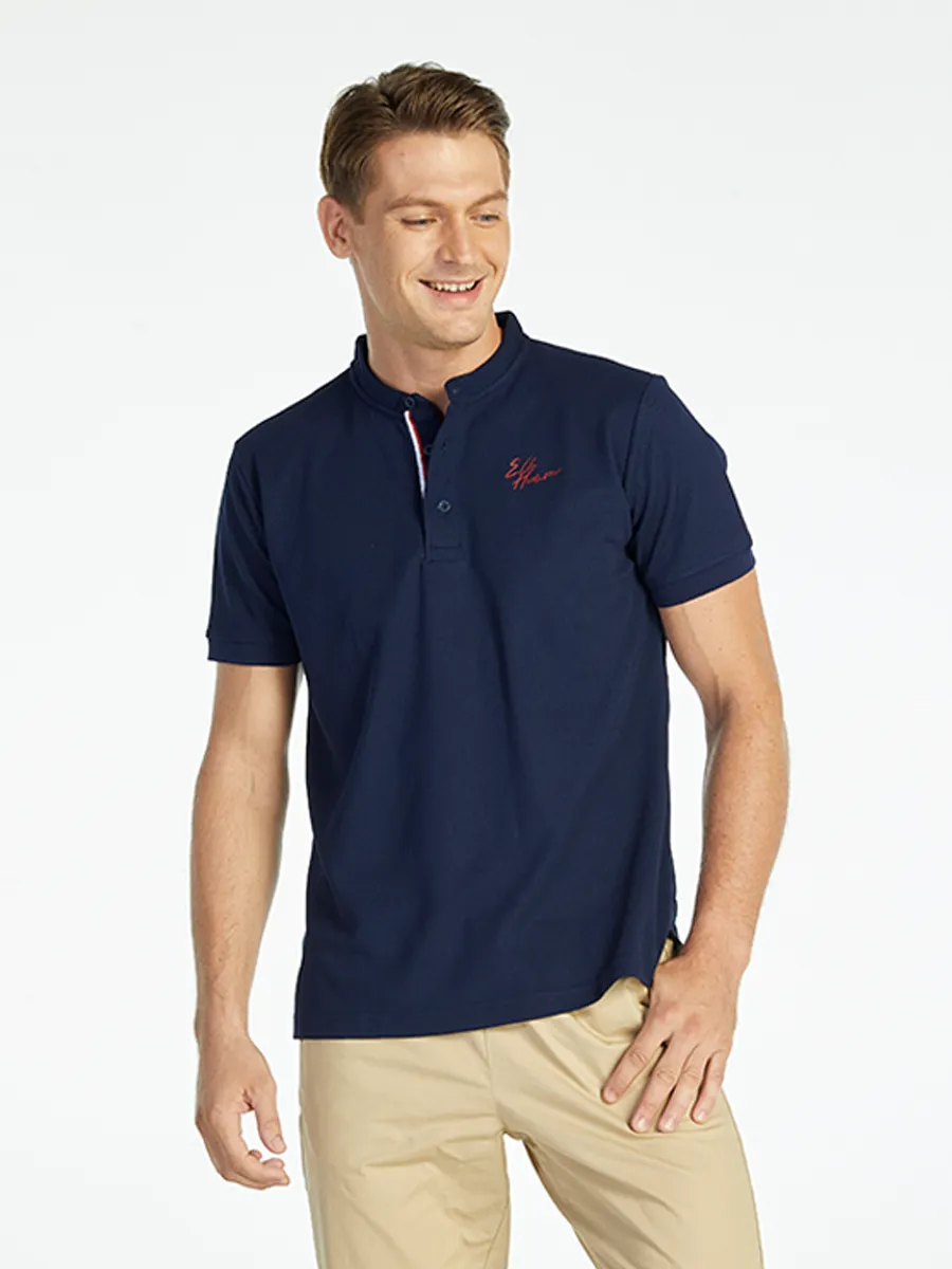 ELLE HOMME Men BAND COLLAR POLO SHIRT W8K904NV - NAVY Blue