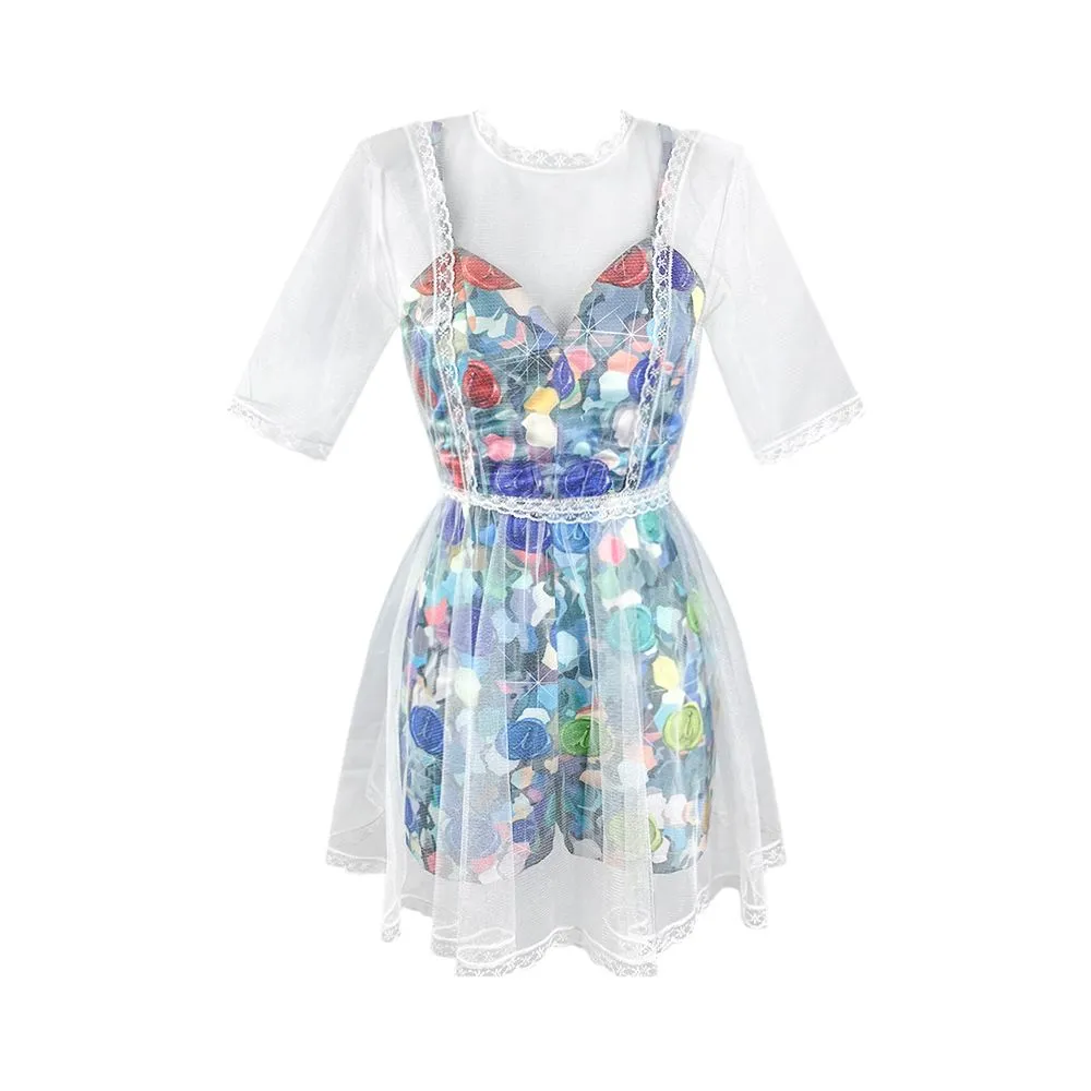 ICONIC BLUE LATTICE JUMSUIT MODEL LATTICE JUMSUIT 6794