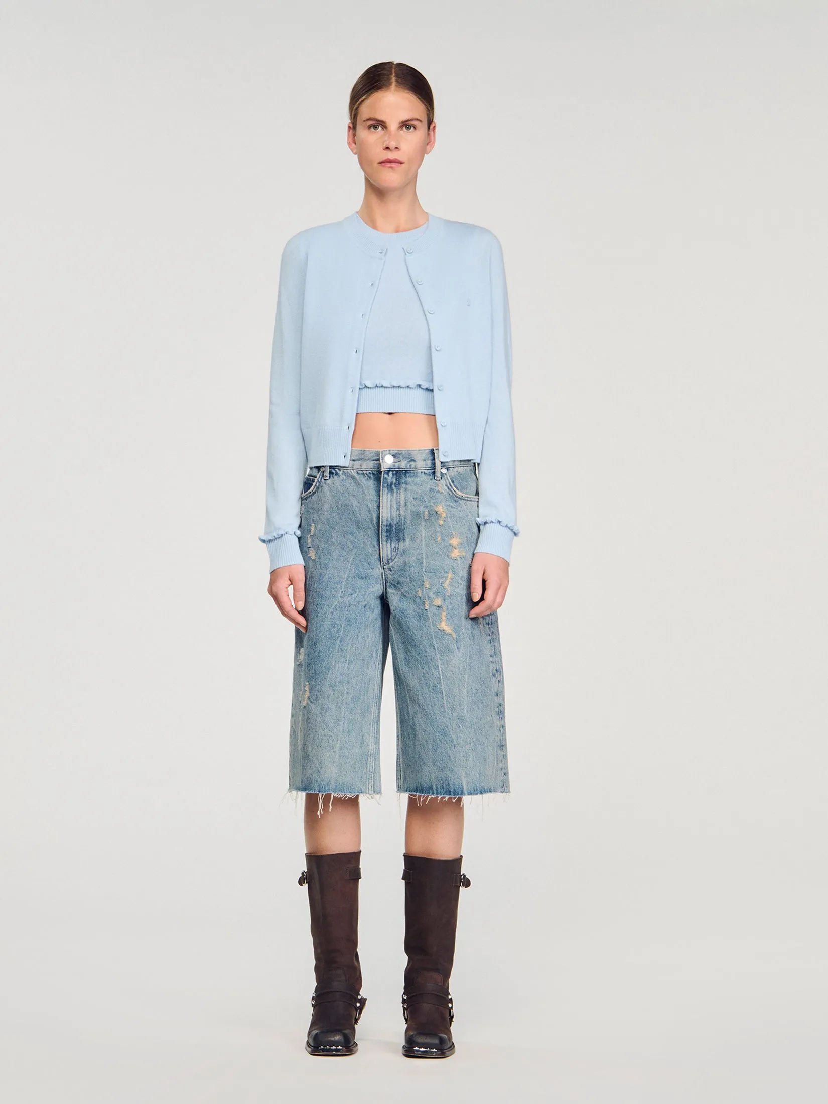 SANDRO Ruffled Cardigan