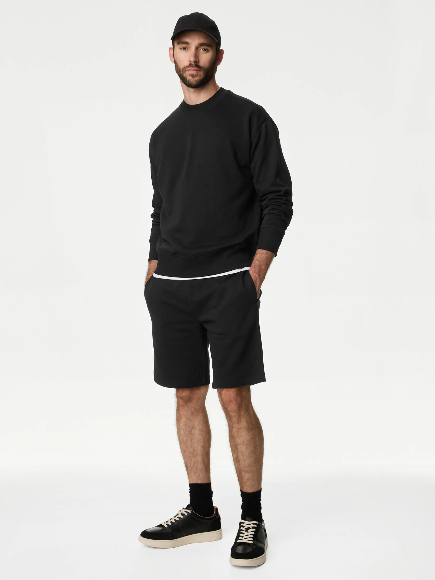 MARKS & SPENCER Men Jersey Shorts Cotton Rich Oversized Black