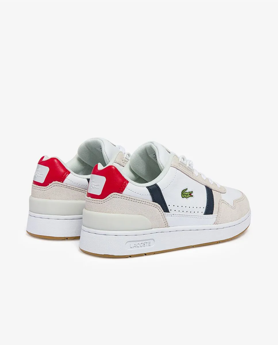 LACOSTE White Women’s T-Clip Tricolour Leather and Suede Trainers