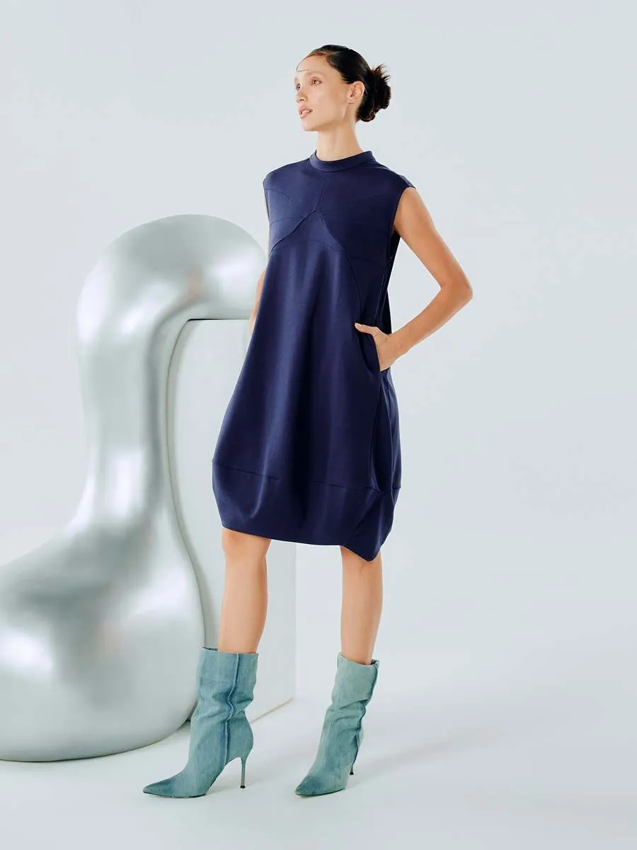 SHAKA Woman Dress Midi Chain Stitch Bollon Navy