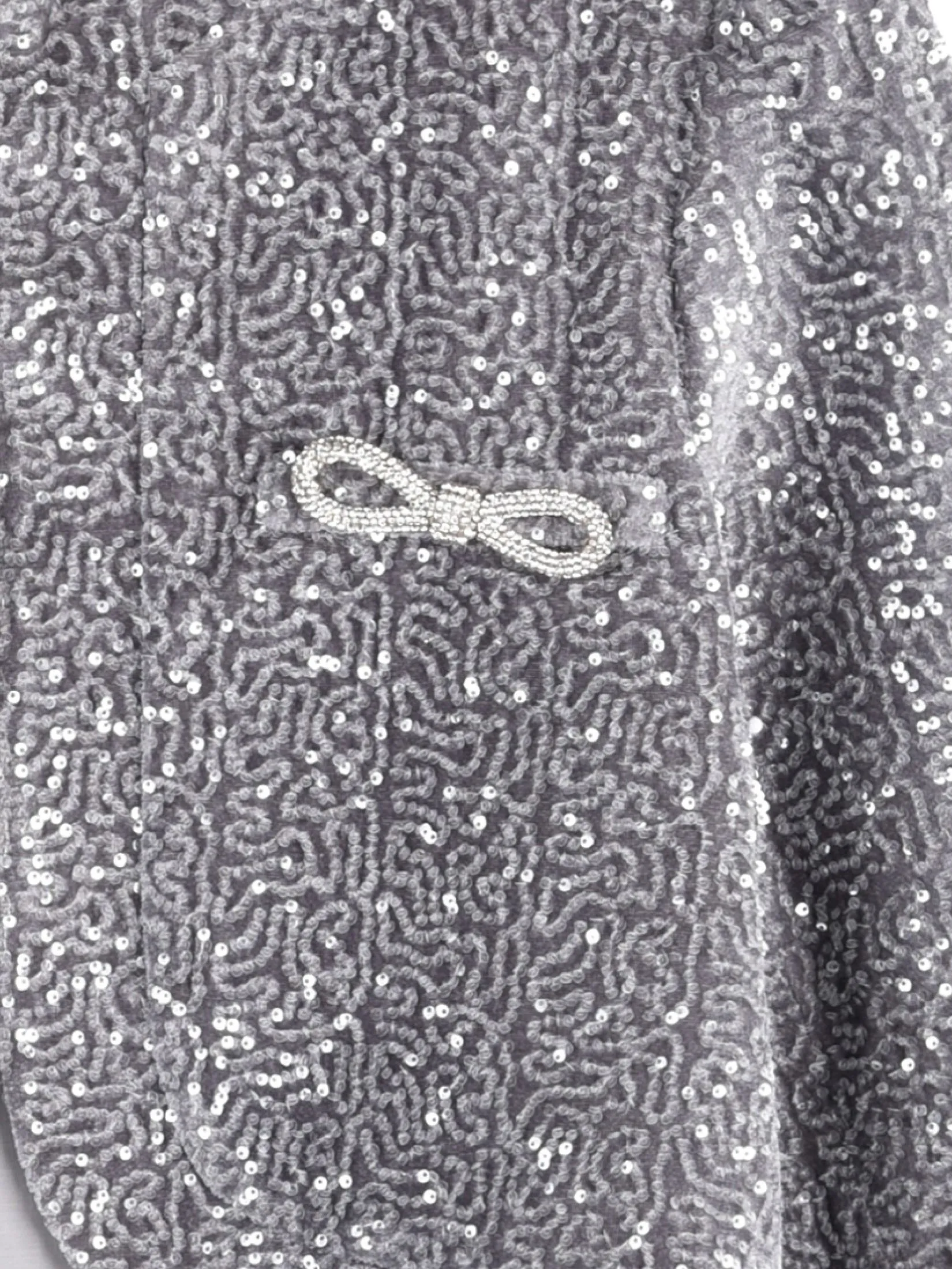 KLOSET (AW24) Women Sequin Blazer with Rhinestone Bow Grey