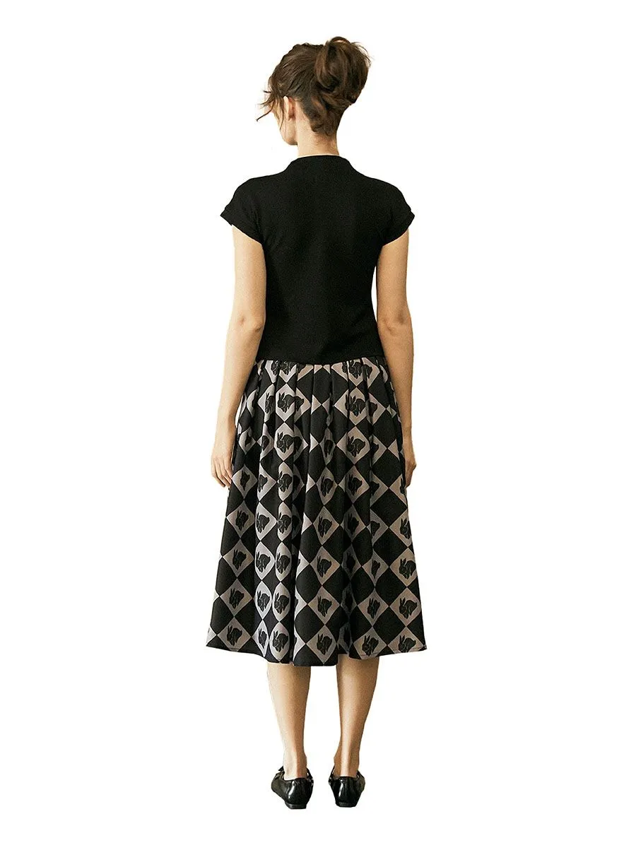 XUNRUO Women Black Rabbit Pattern Skirt