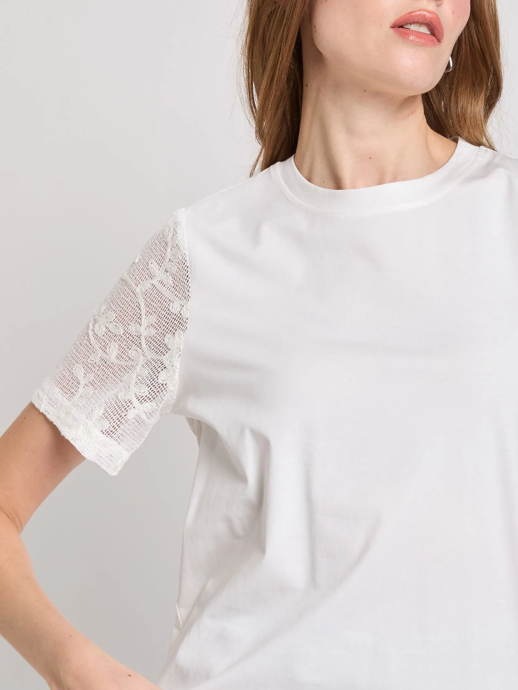 FOF Women T-Shirt Short Sleeves with Lace