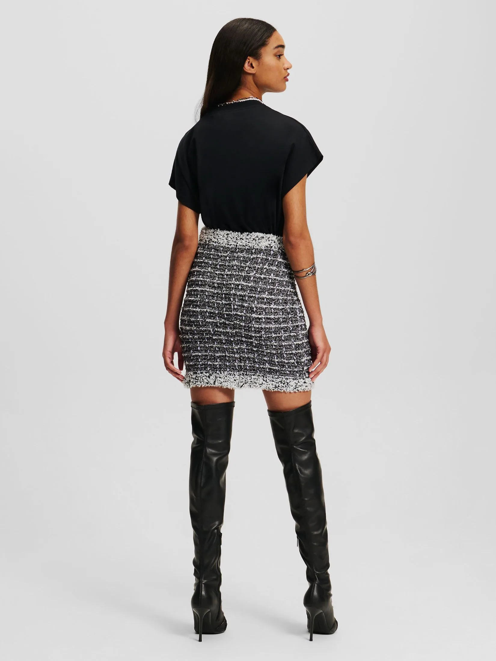 KARL LAGERFELD BOUCLE KNIT SKIRT BLACK/WHITE/SWEET LAVENDER