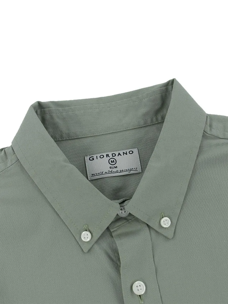 GIORDANO Women's Slim Fit Long Sleeve Stretch Shirt (Poplin) Light Green