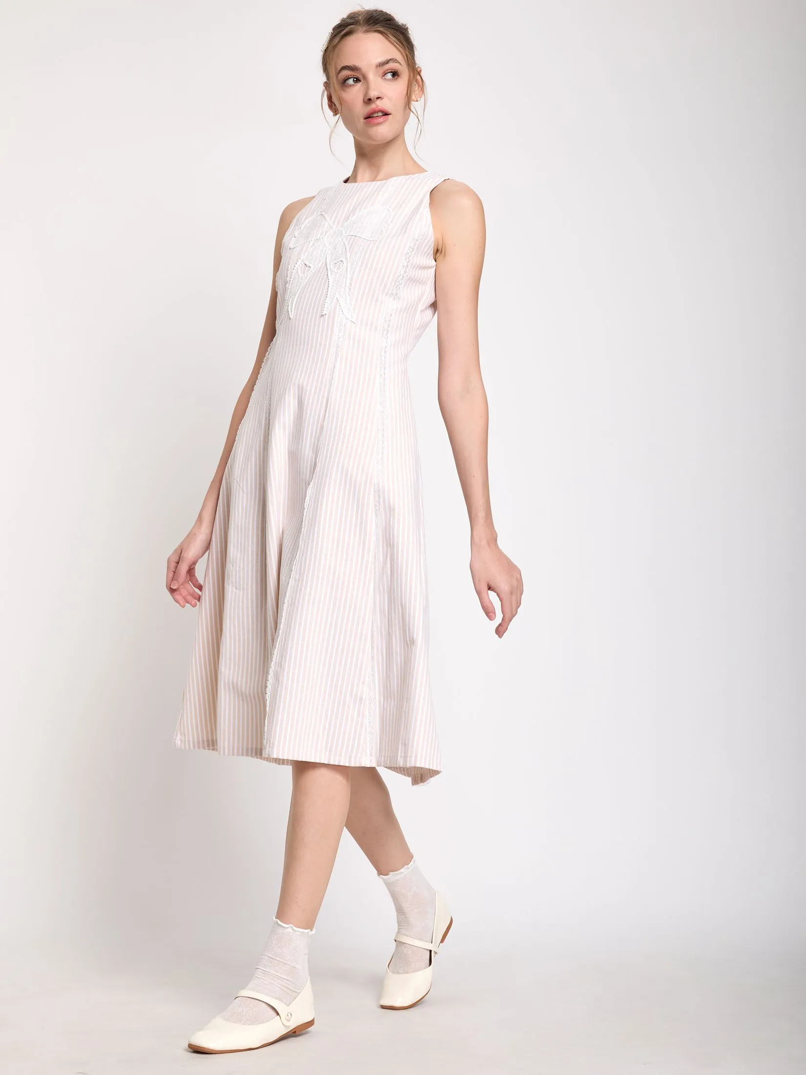 LOLITA Women Midi Dress Sleeveless Stripe With Lace Detail