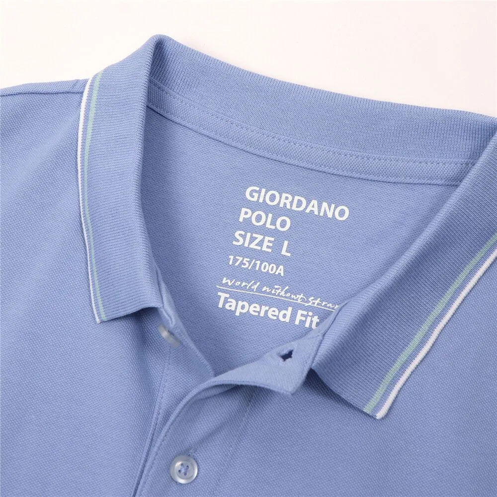 GIORDANO Purple Men's Solid Cotton Lycra Short Sleeve Tapered Polo