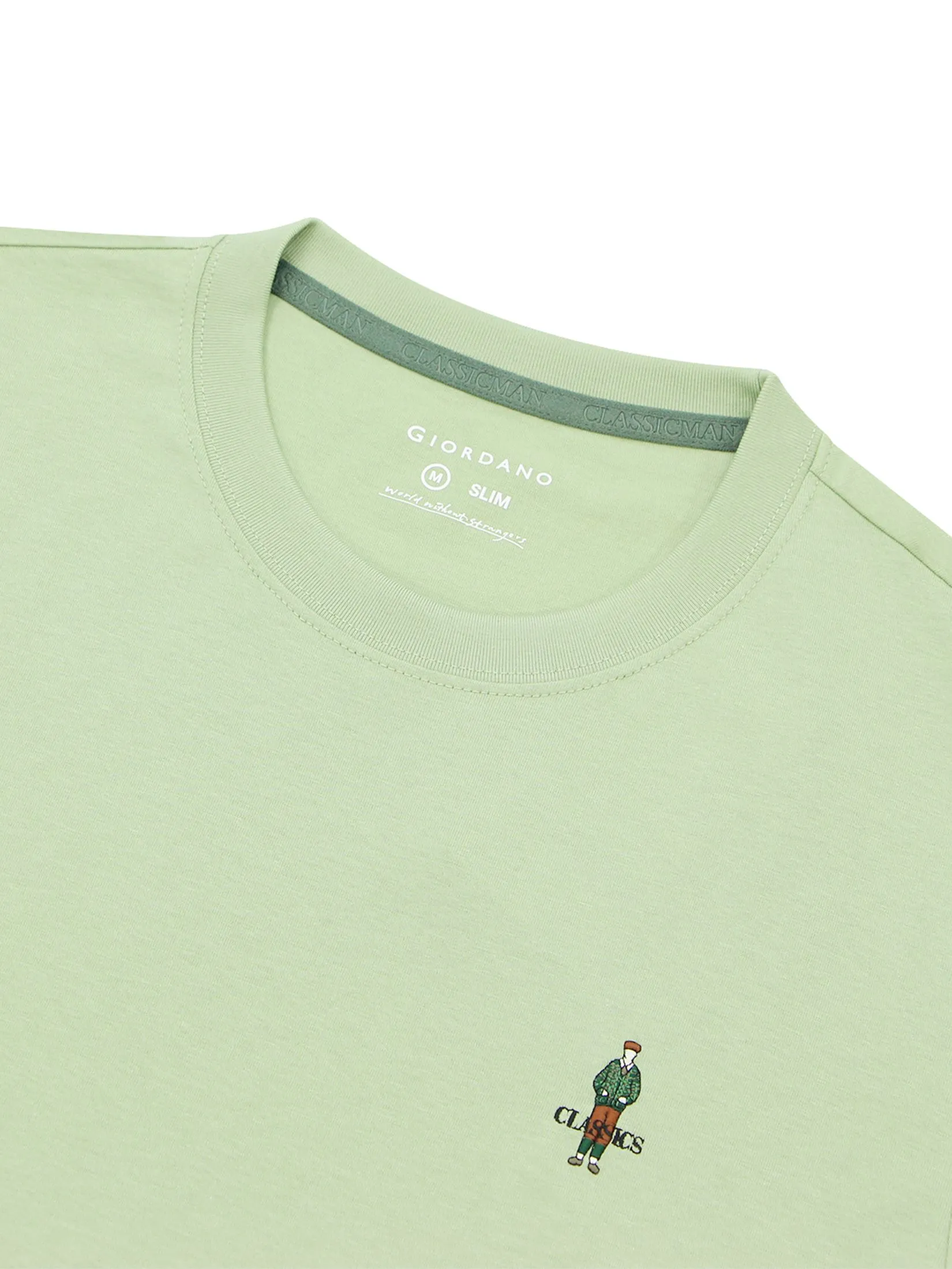 GIORDANO Men's Slim Jersey Embroidery Tee (Classic Man) Reseda Green
