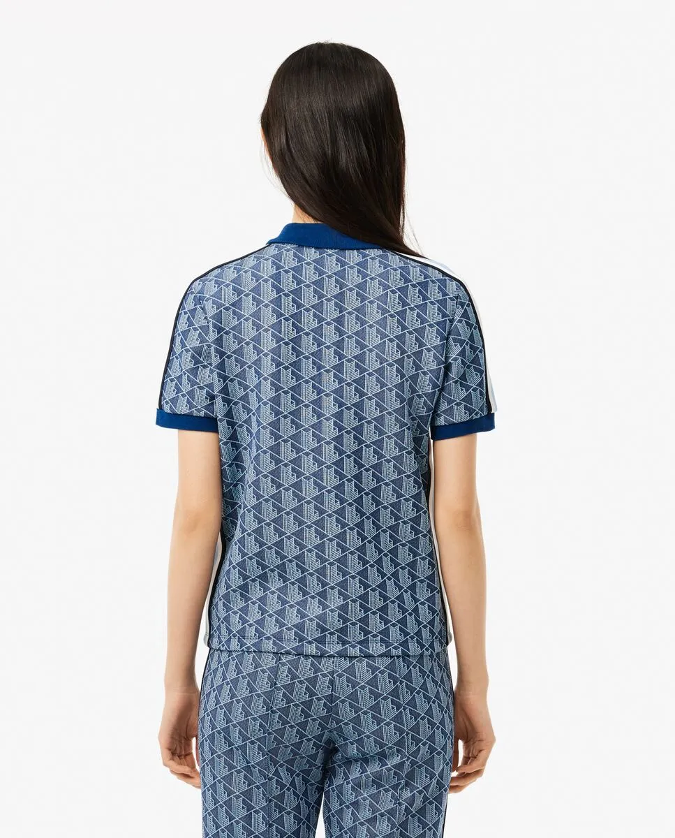 LACOSTE Slim Fit Monogram Jacquard Polo Shirt Blue