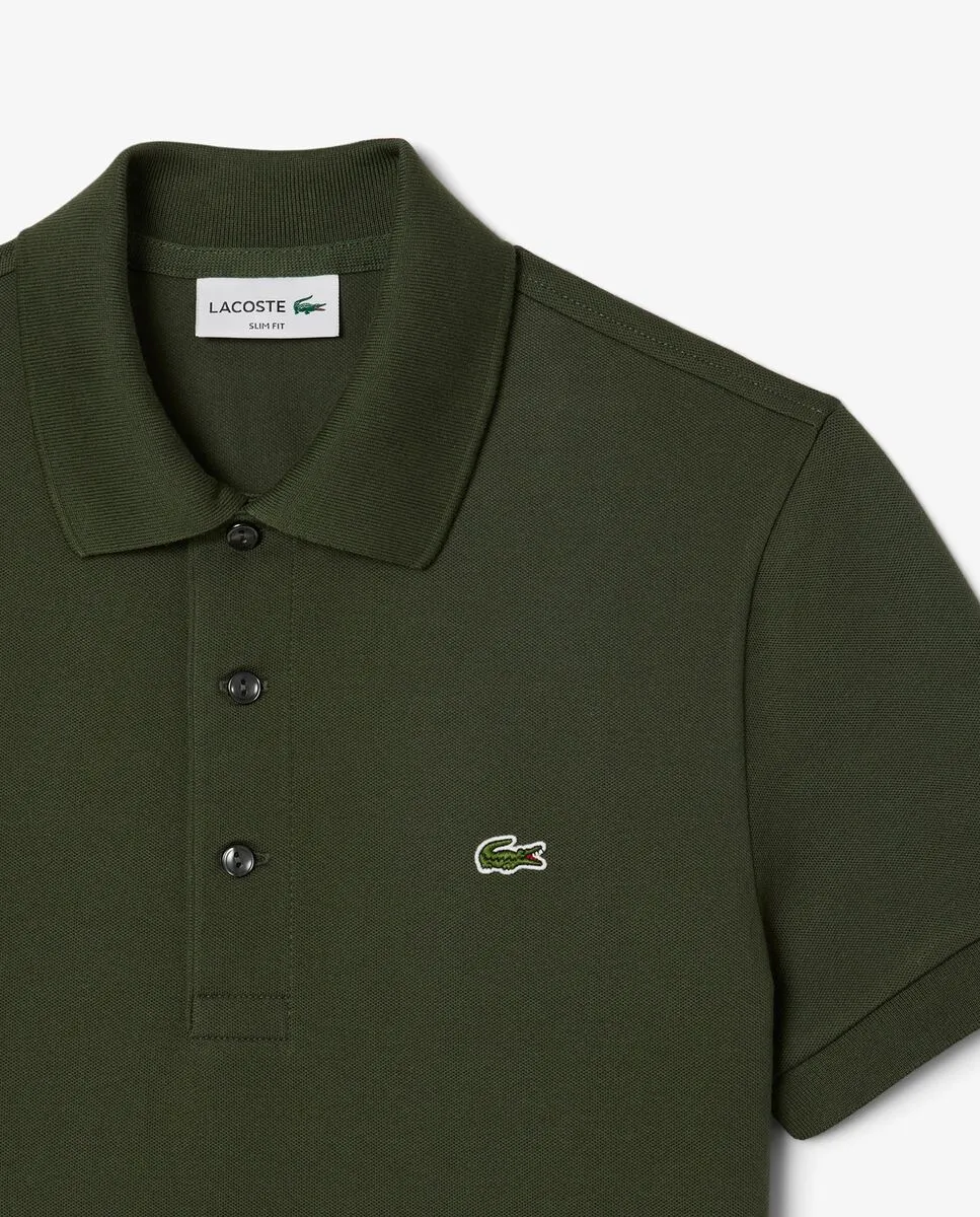 LACOSTE Slim Fit Stretch Mini Piqu  Polo Shirt Grey