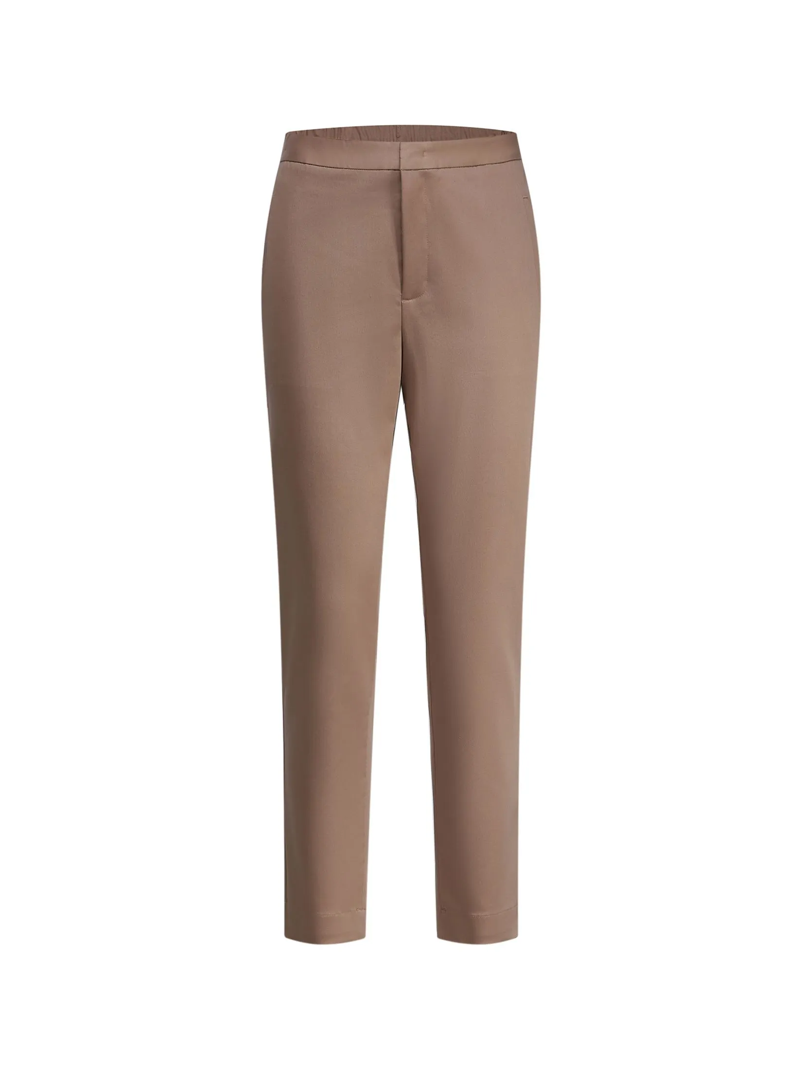 G2000 Women Clothing Cotton Blend Spandex Satin Casual Pants W/ Elastic Waistband Cropped Cigarette Shape - Brown
