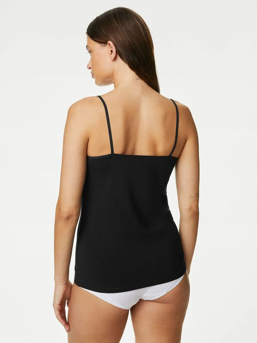 MARKS & SPENCER Women Strappy Vests Cotton Rich 3pk Black