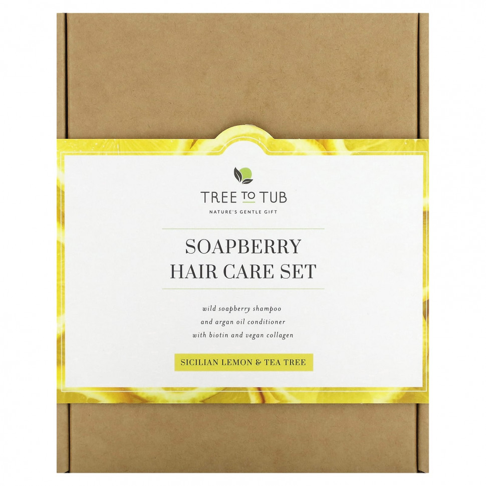 Tree To Tub, Набор для ухода за волосами Soapberry, для всех типов волос, сицилийский лимон и чайное дерево, набор из 2 предметов