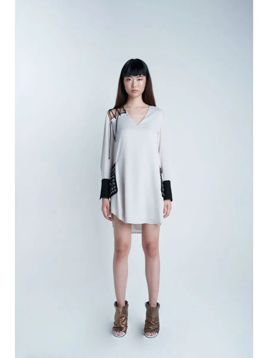 SENADA WOMEN CRISS CROSS STUDDED OATMEAL DRESS