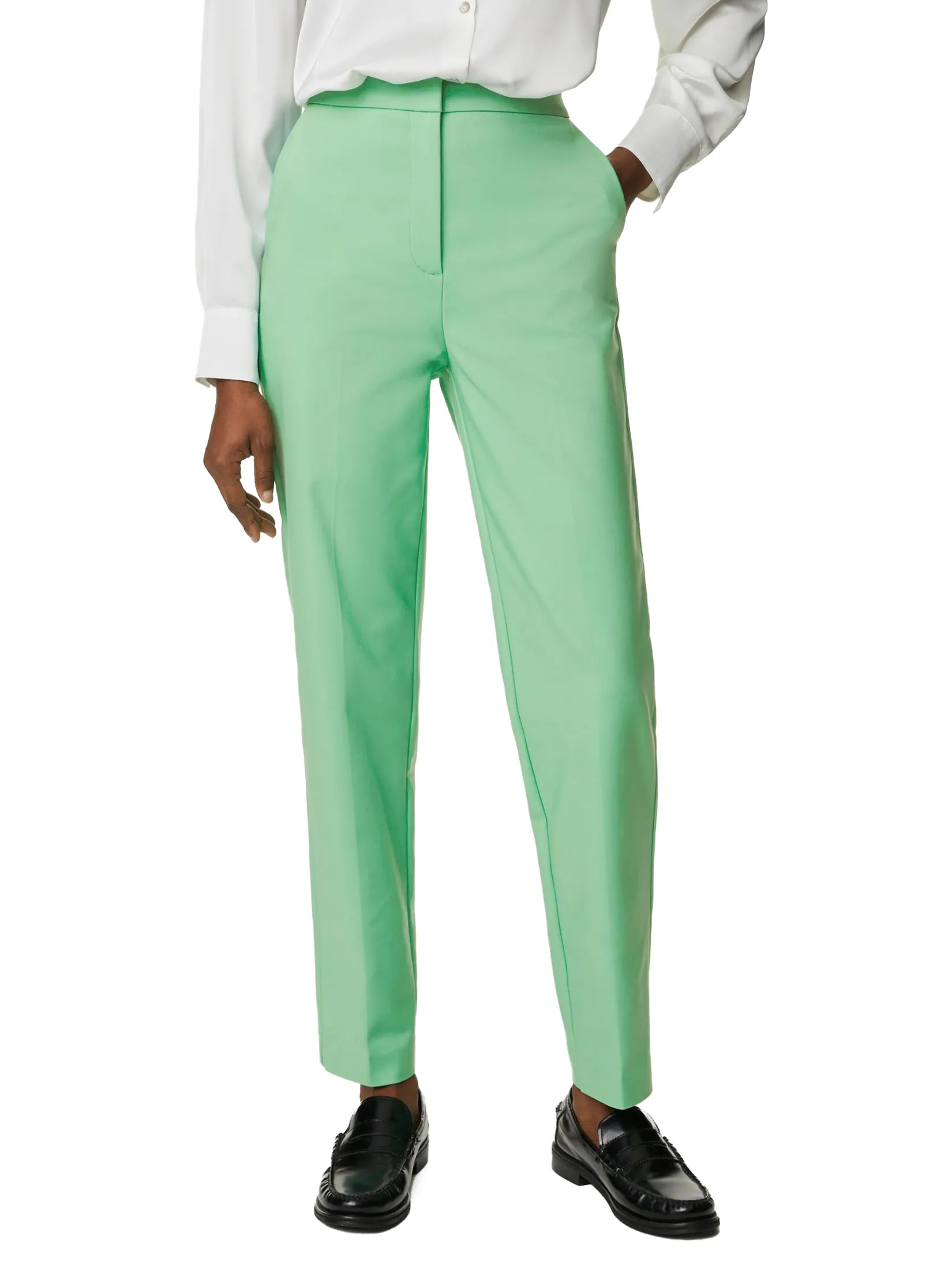 MARKS & SPENCER Women Trousers Cotton Blend Slim Fit Ankle Grazer Leaf