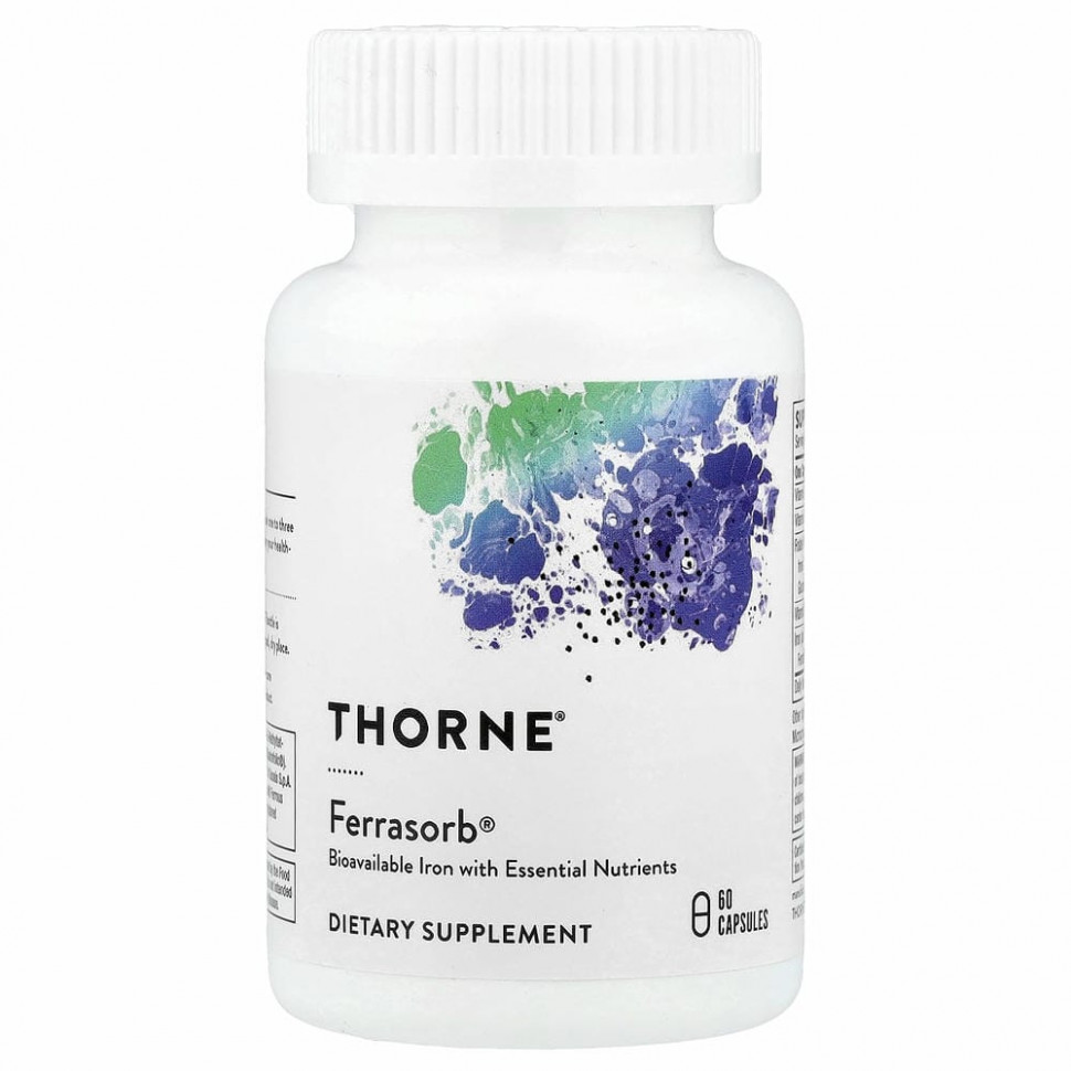 Thorne Research, Ferrasorb, железо с кофакторами, 60 капсул