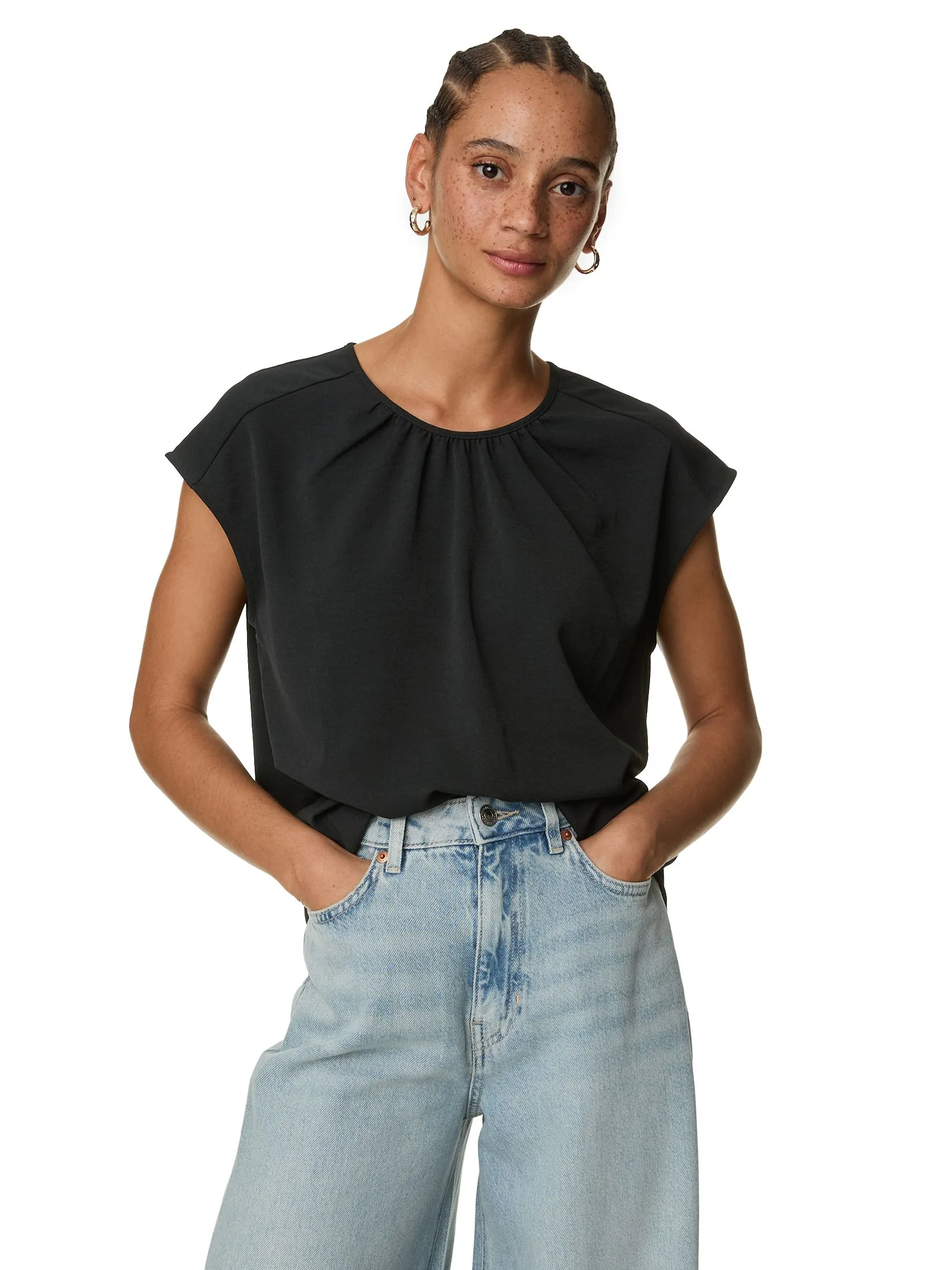 MARKS & SPENCER Women Blouse Round Neck Black