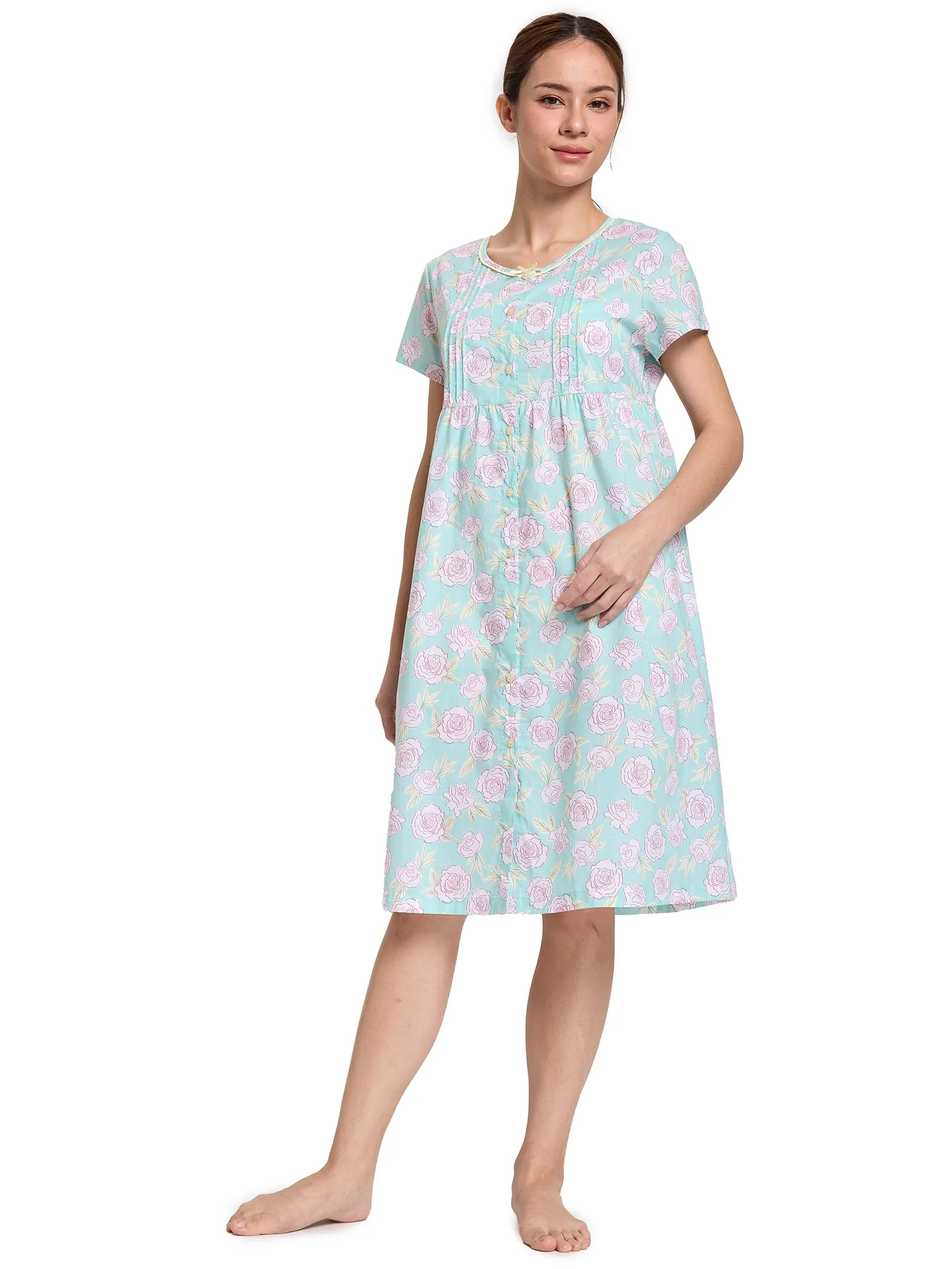 CLAUDIA'S ROMANCE Women Nightdress Short Sleeves Green