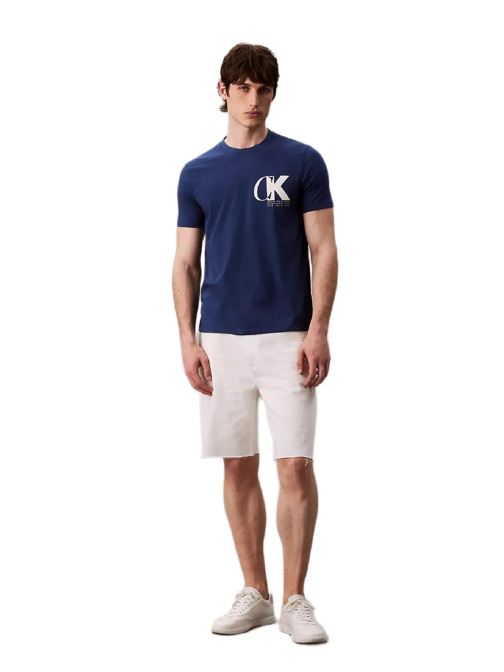 CALVIN KLEIN Men's Monogram Logo Macro Sport Graphic Classic T-Shirt Deep Blue