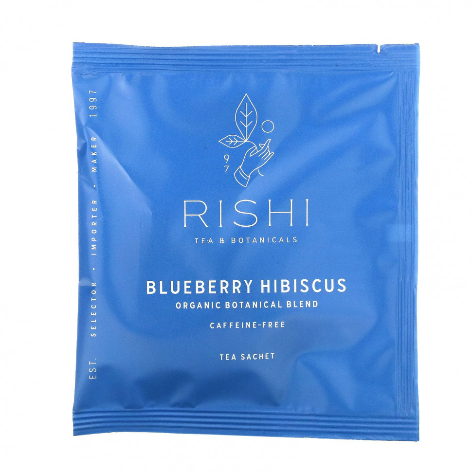 Rishi Tea, органический чай с растительной смесью, гибискус и черника, без кофеина, 15 пакетиков, 48 г (1,69 унции)