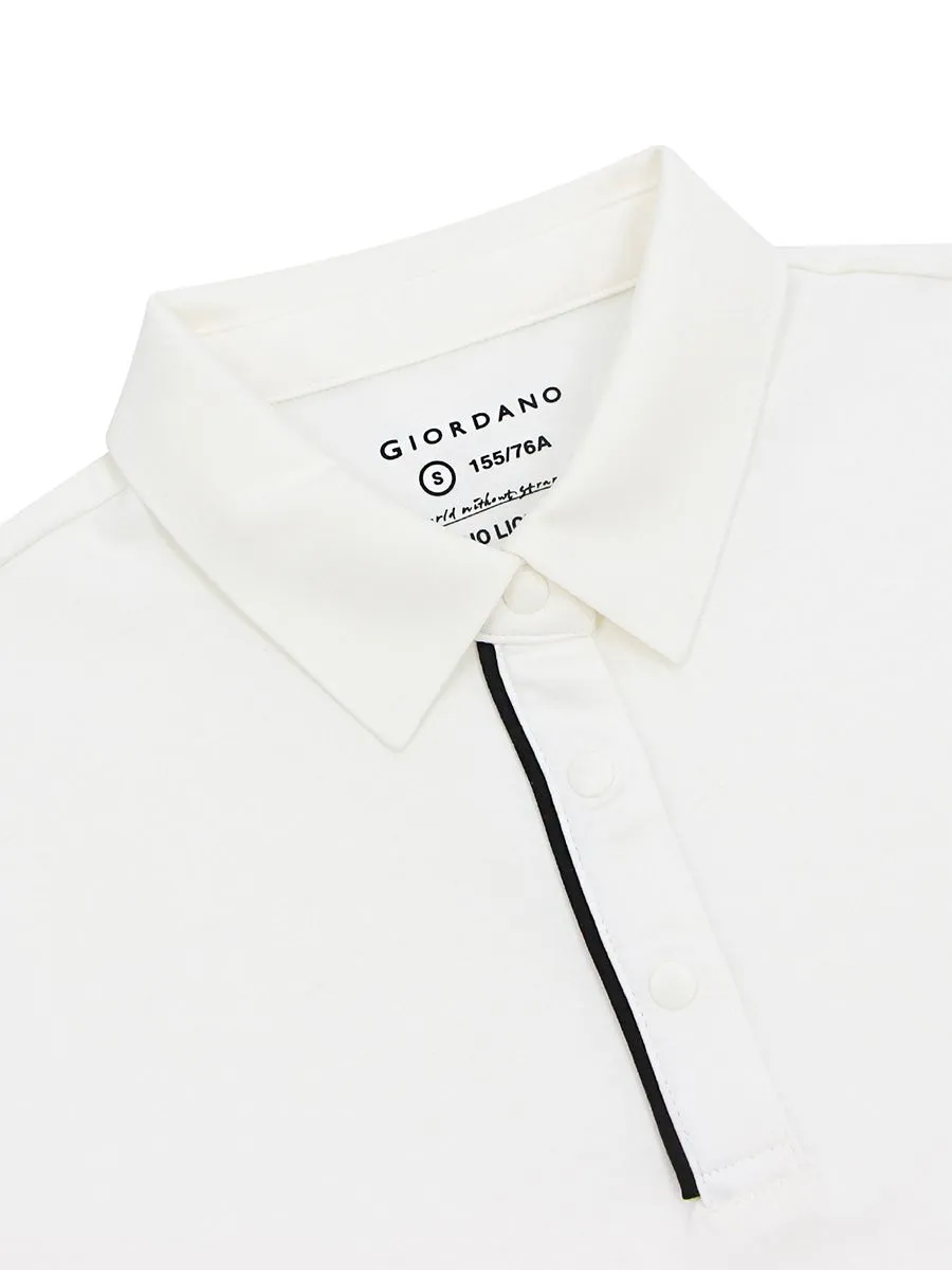 GIORDANO Women's Comfort Liquid Touch Interlock Polo (G-Motion) Snow White