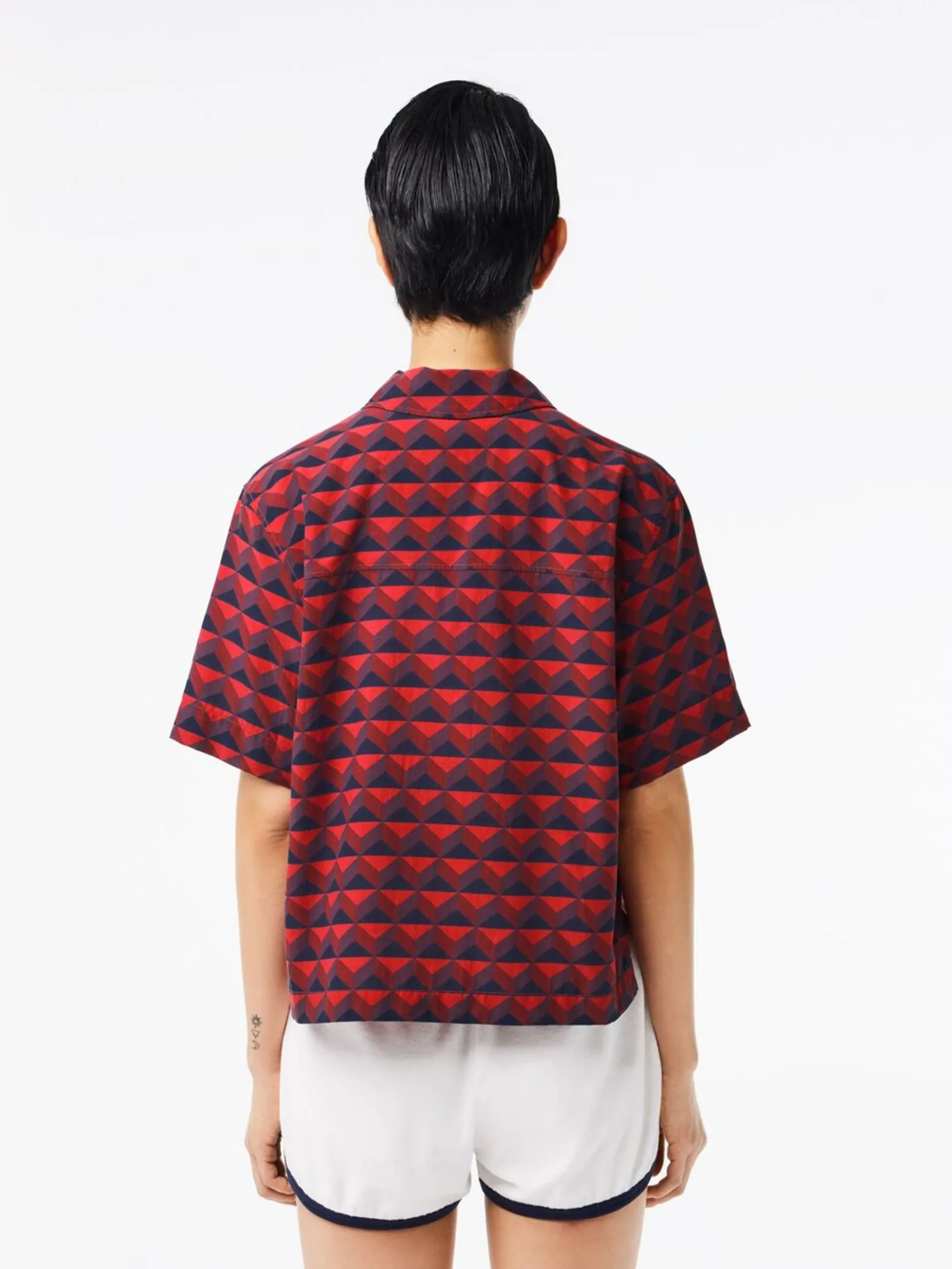 LACOSTE Oversized Short Sleeved Print Shirt Red