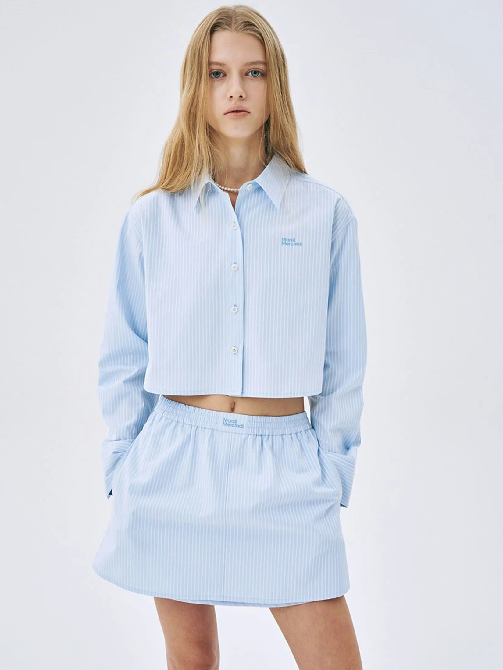 MARDI MERCREDI Cotton Mini Skirt Stripe Sky F