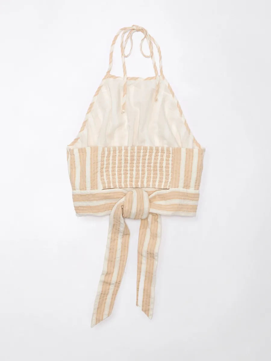 AMERICAN EAGLE WOMEN 5520 HALTER BUBBLE TOP YD 207 TAN