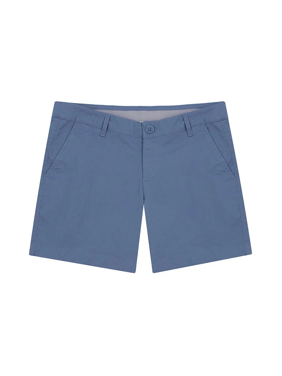 GIORDANO Women's Twill Mid-Rise Slim Fit Pocket Shorts (180 Elastic Waistband) Coastal Blue