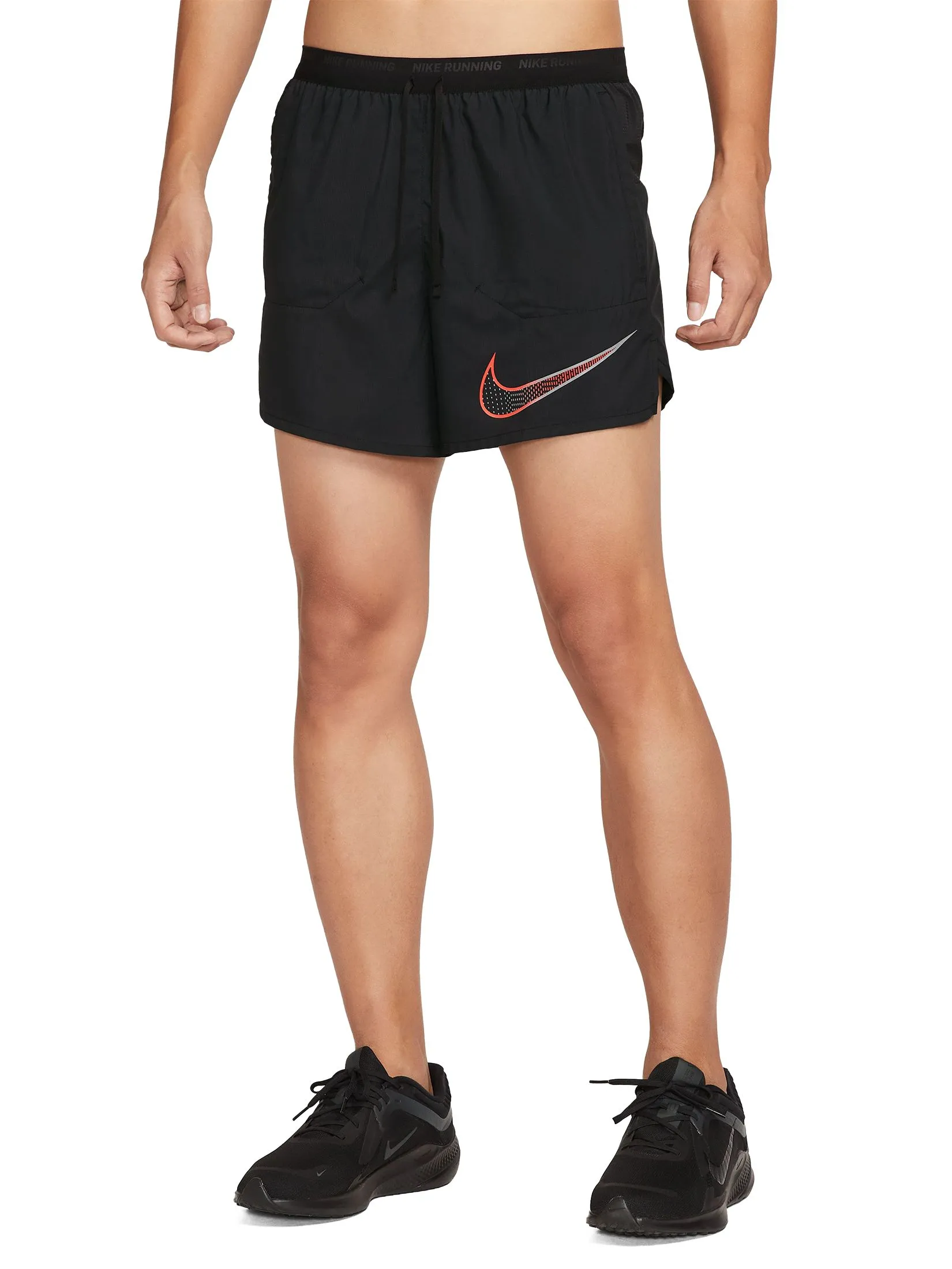 NIKE Men Running Shorts Stride Dri-Fit 5" Brief-Lined HV2133-010 Black/Bright Crimson Size - L