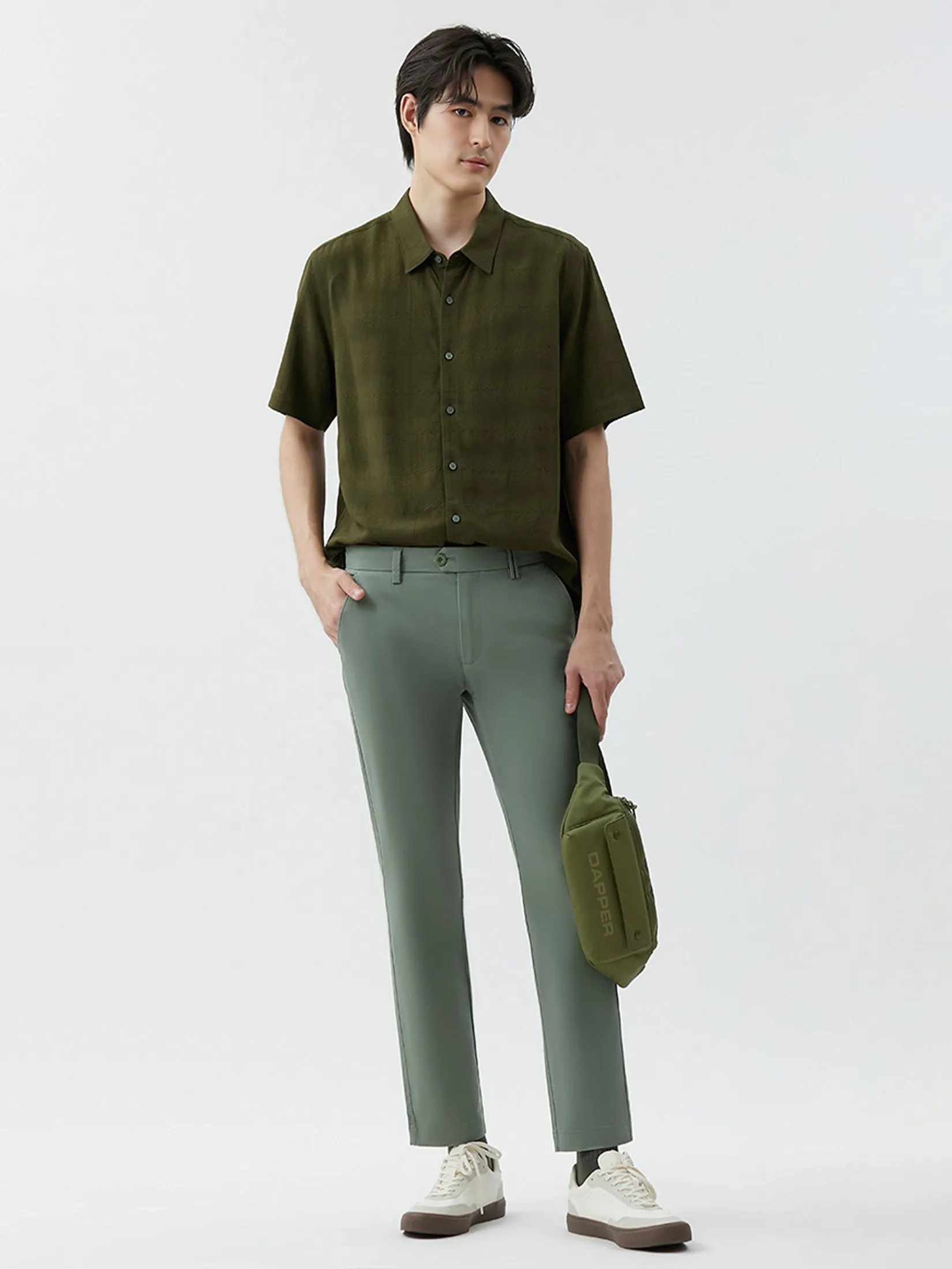 DAPPER DAPPER Textured Jacquard Shirt Olive Green