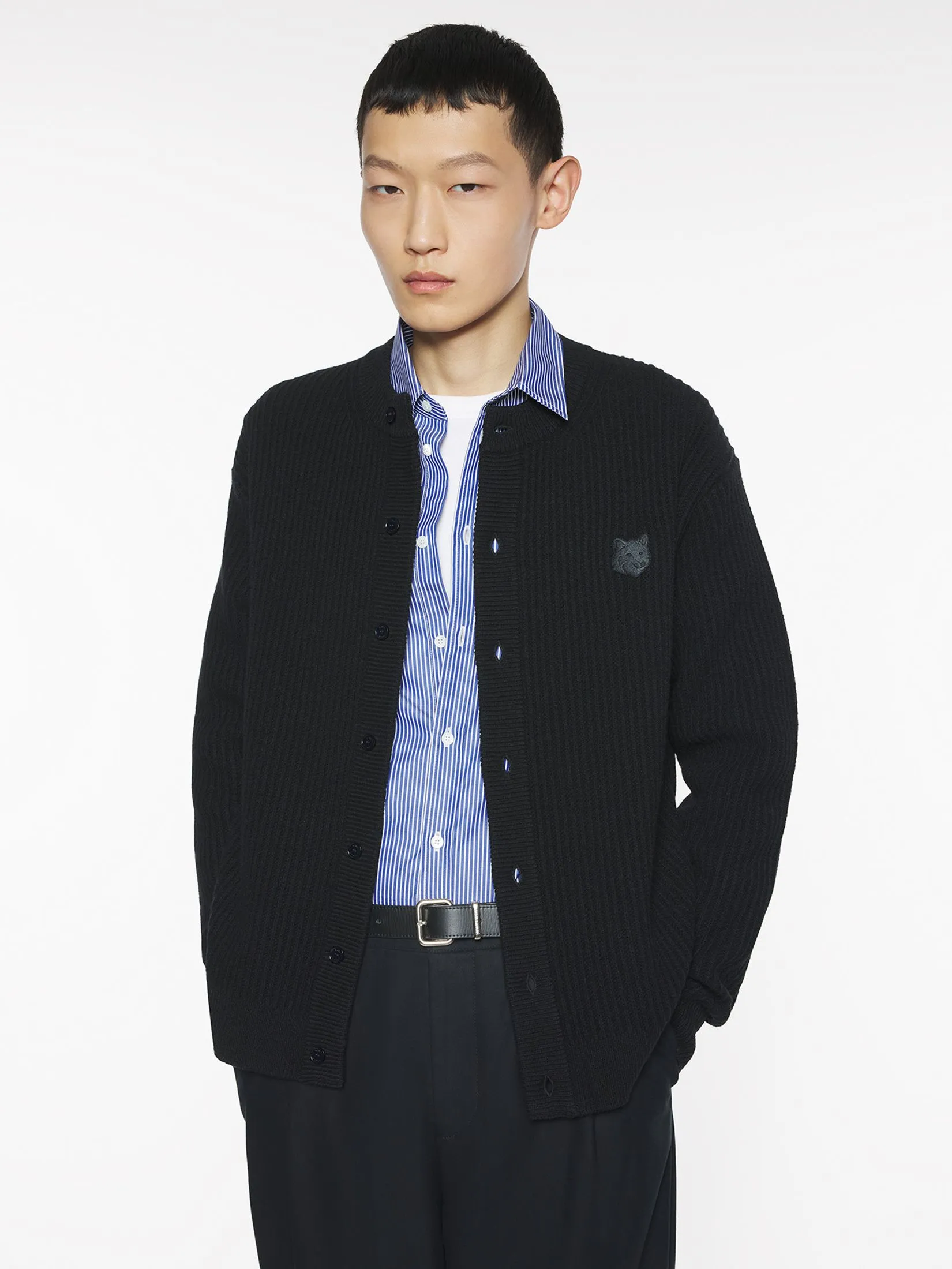 MAISON KITSUNÉ Men Cardigan Fox Head Wool Ribbed