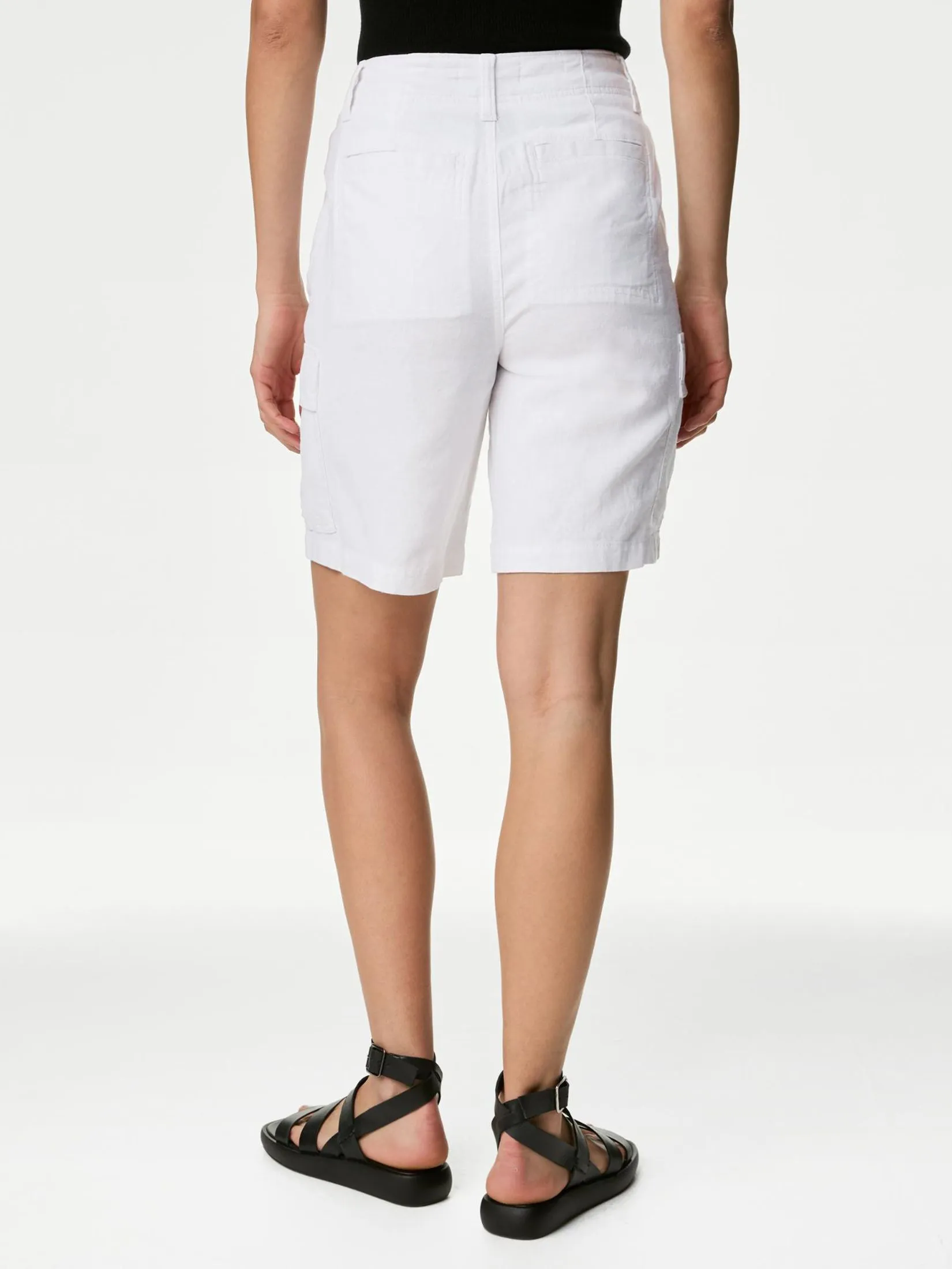MARKS & SPENCER Women Cargo Utility Shorts Linen Rich