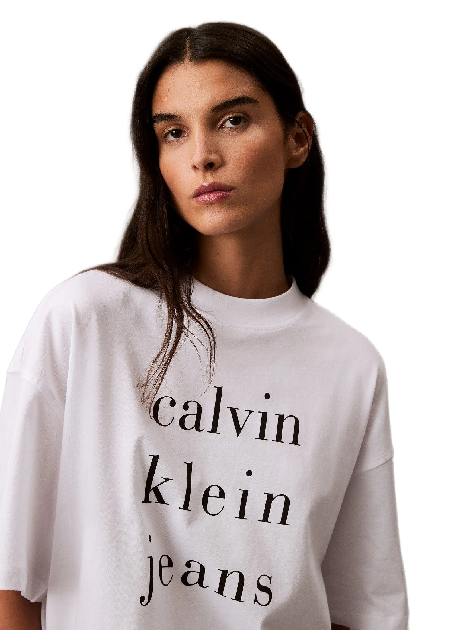 CALVIN KLEIN Women's Spaced Logo Graphic Relaxed Fit T-shirt White