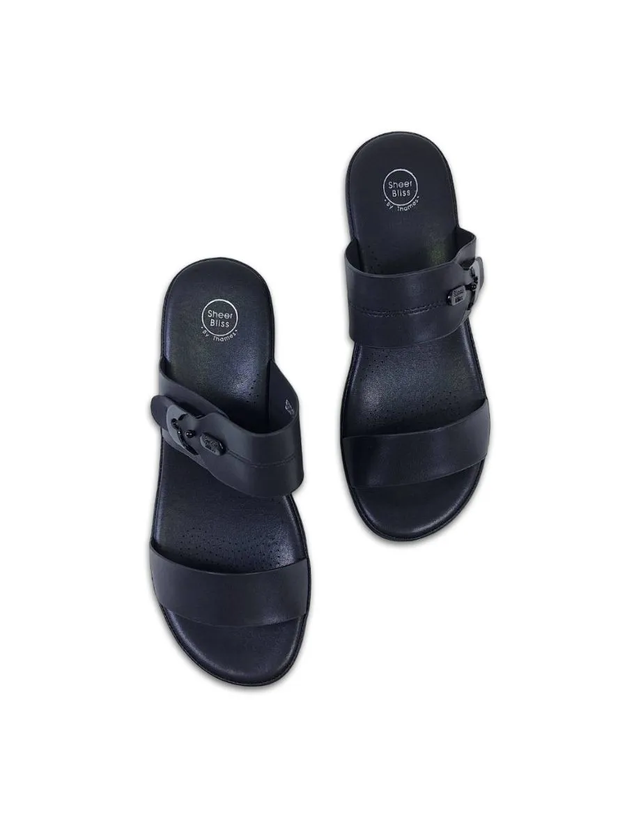 THAMES Women Heel Slippers Black