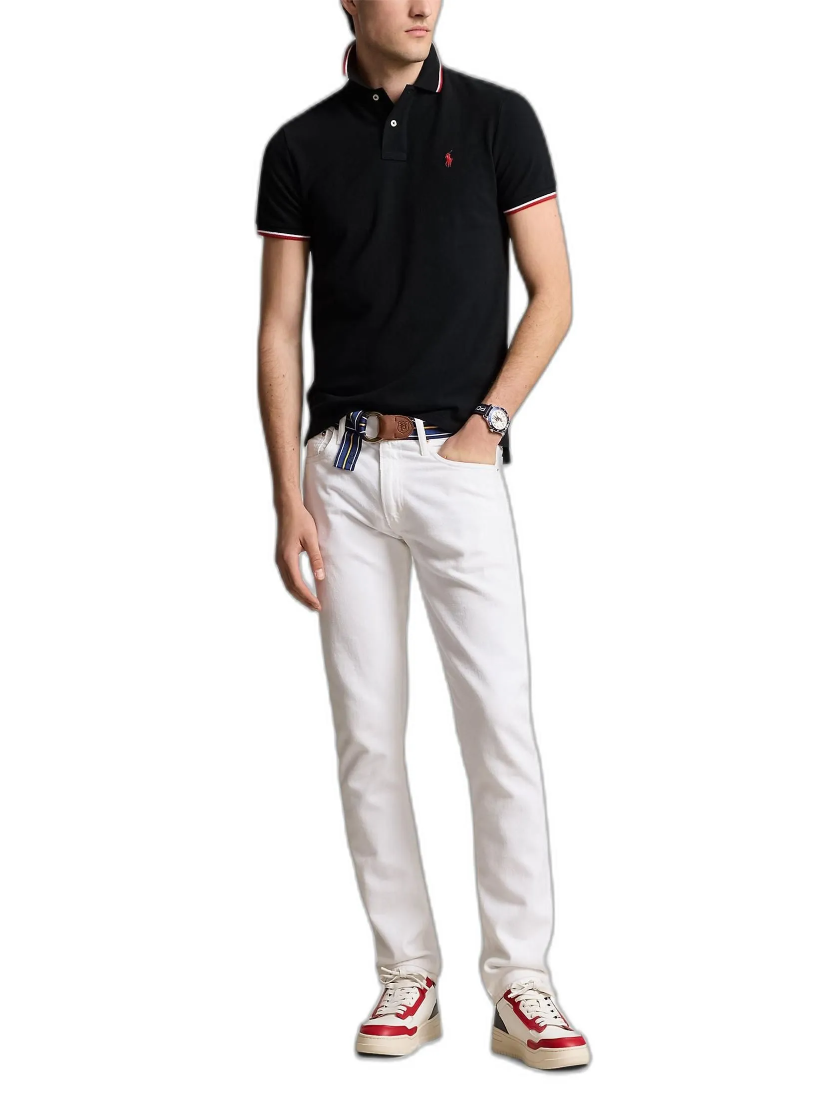 POLO RALPH LAUREN Men Polo-Custom Slim Fit Mesh Polo Shirt MNPOKNI1N821359-Black