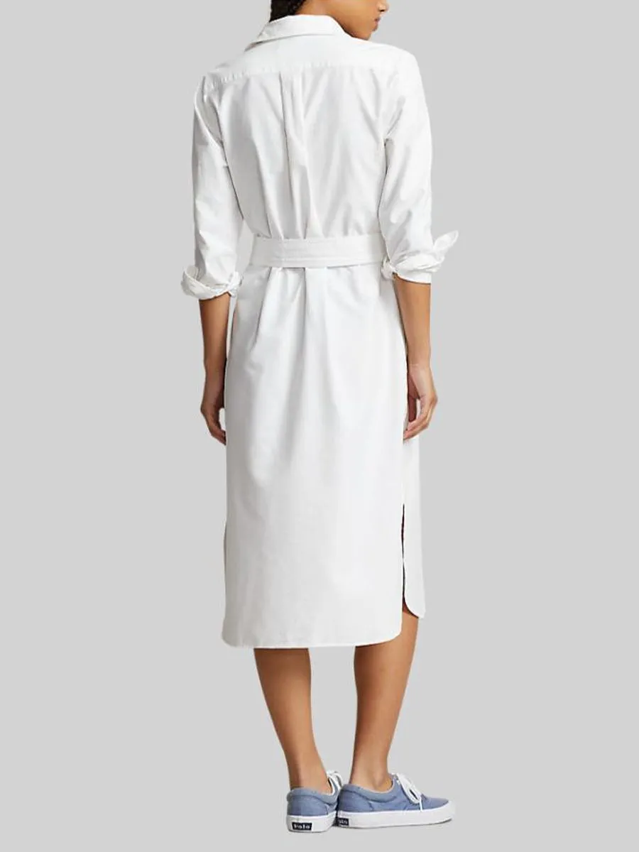 POLO RALPH LAUREN Women Dress-Belted Cotton Oxford Shirtdress-White